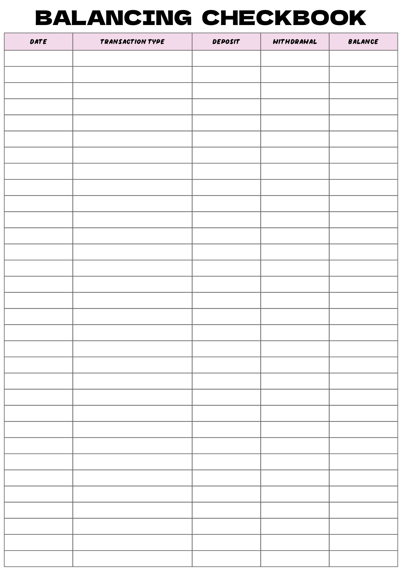 Personal Finance Checkbook Balancing Sheet