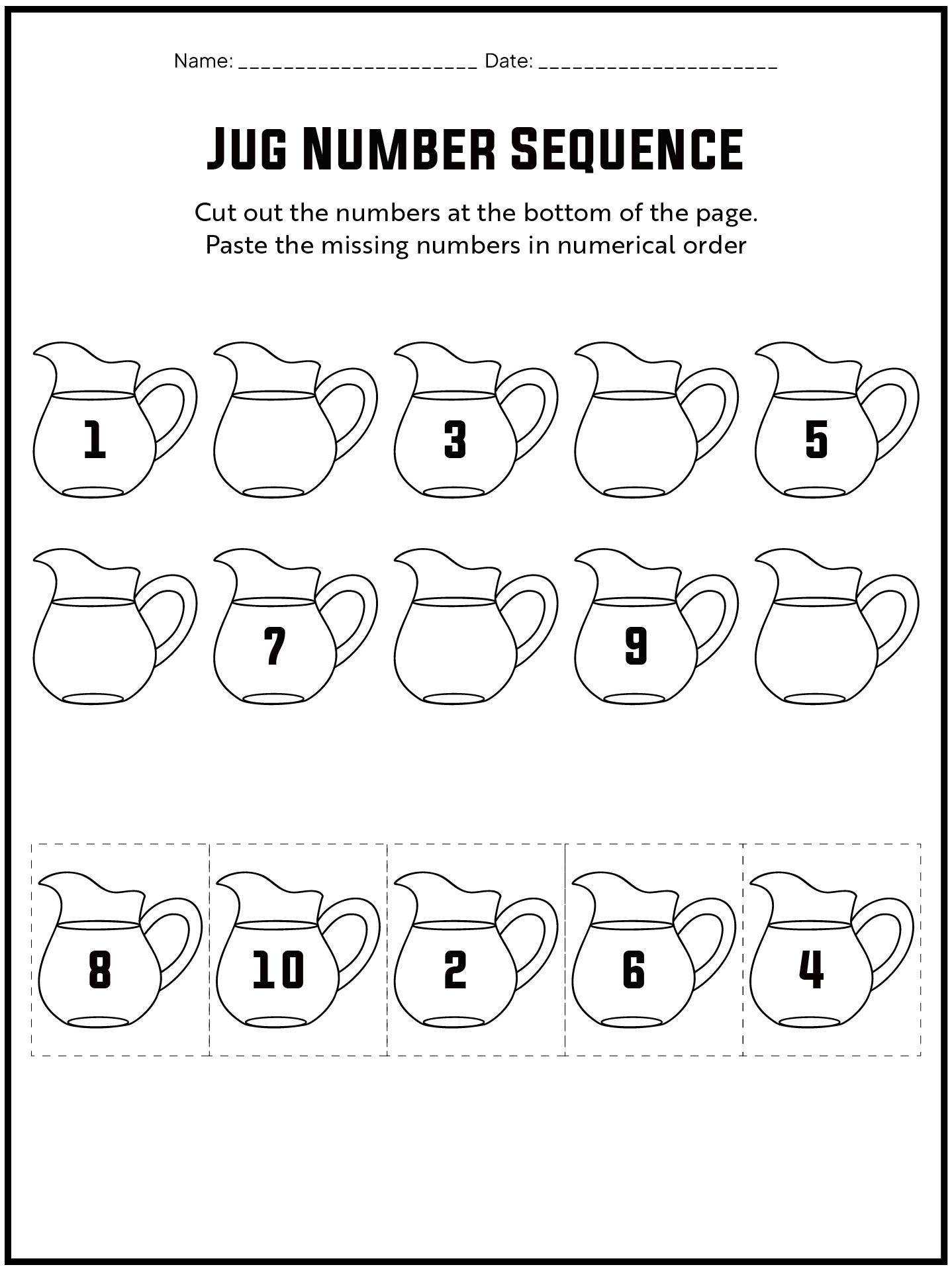 Preschool Cut and Paste Math Activities for Missing Numbers