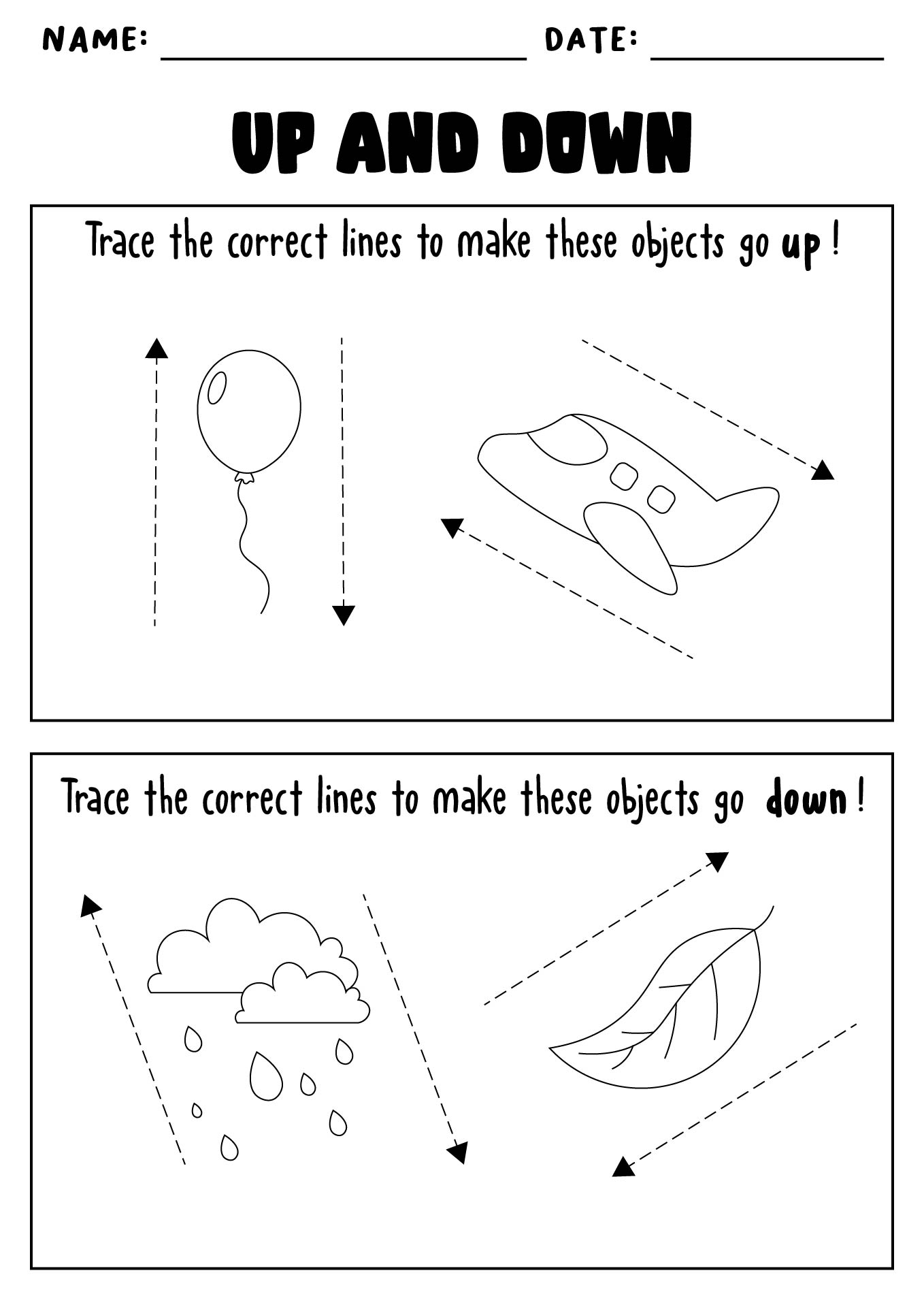 Preschool Up and Down Positions Learning Activities