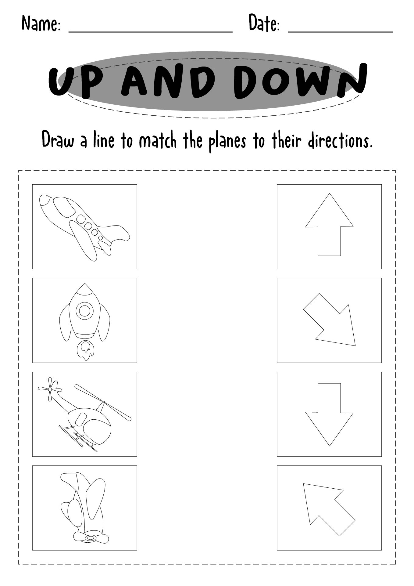 Preschool Worksheets on Up and Down Directions