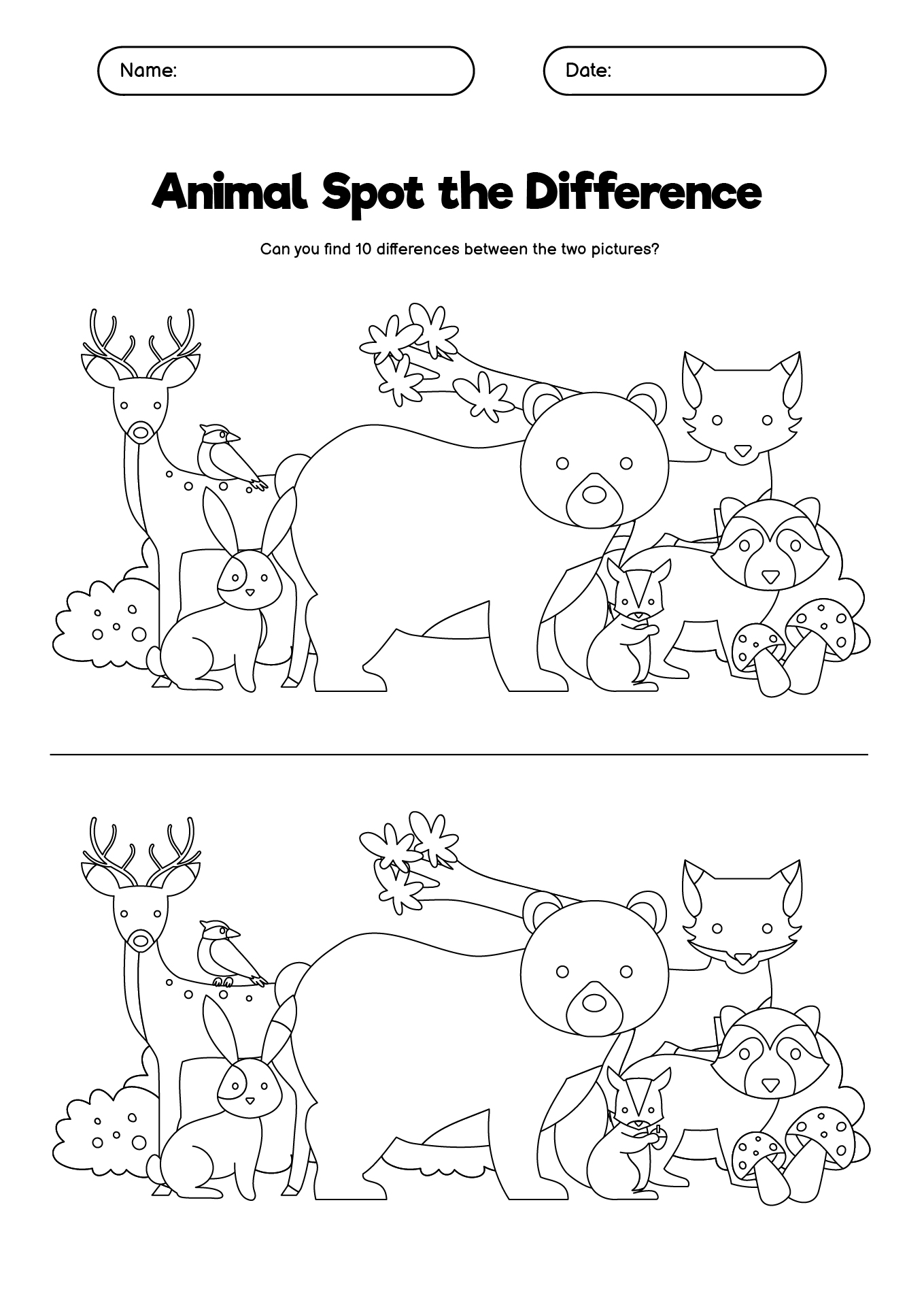 Printable Animal Spot the Difference Activity Sheets