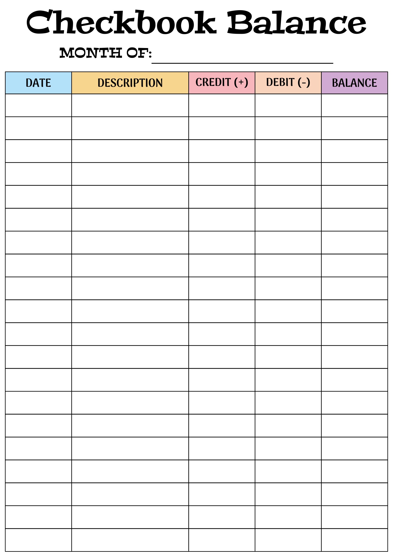 Printable Checkbook Balance Practice Sheet