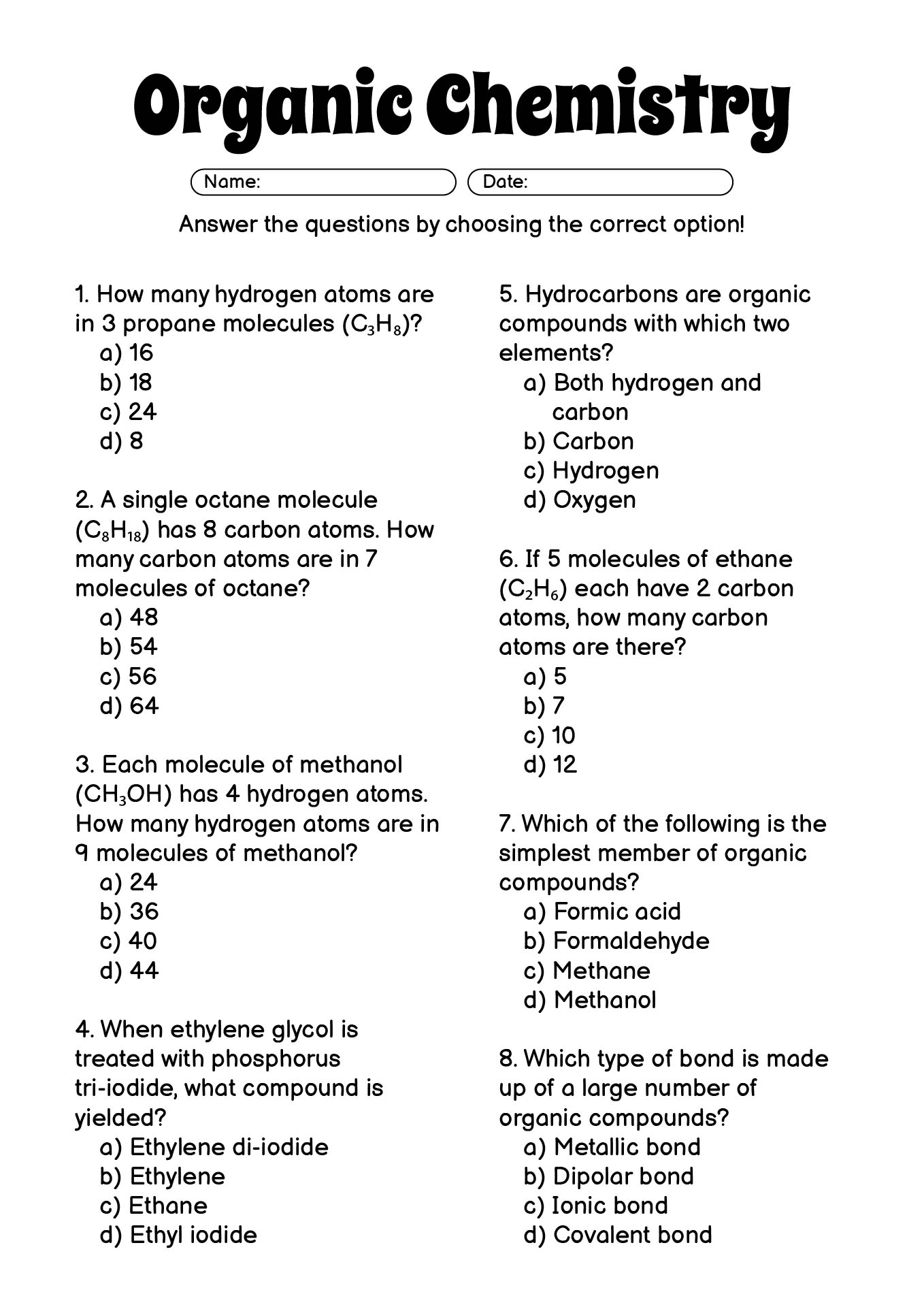 Printable Organic Chemistry Practice Sheets