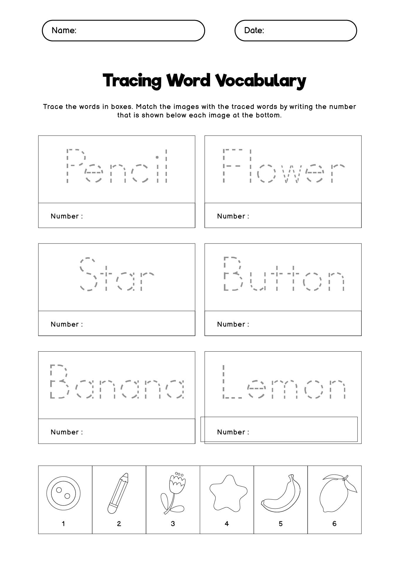 Printable Vocabulary Worksheets for Kids