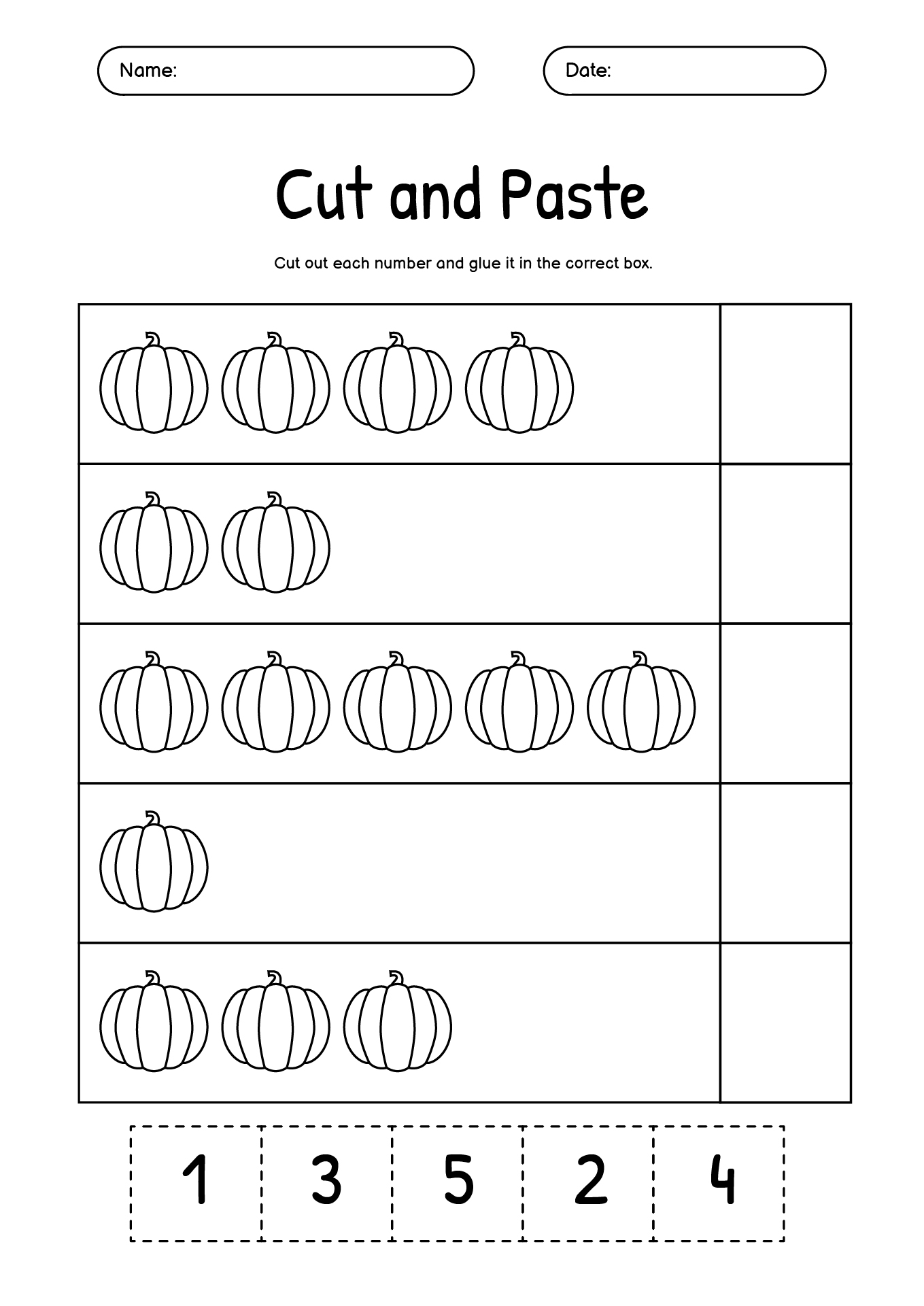 Pumpkin Cutting Skills Activity Sheet