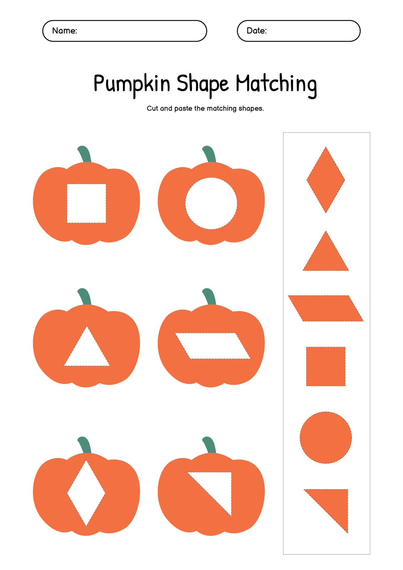 Pumpkin Shape Matching Cutout Sheet