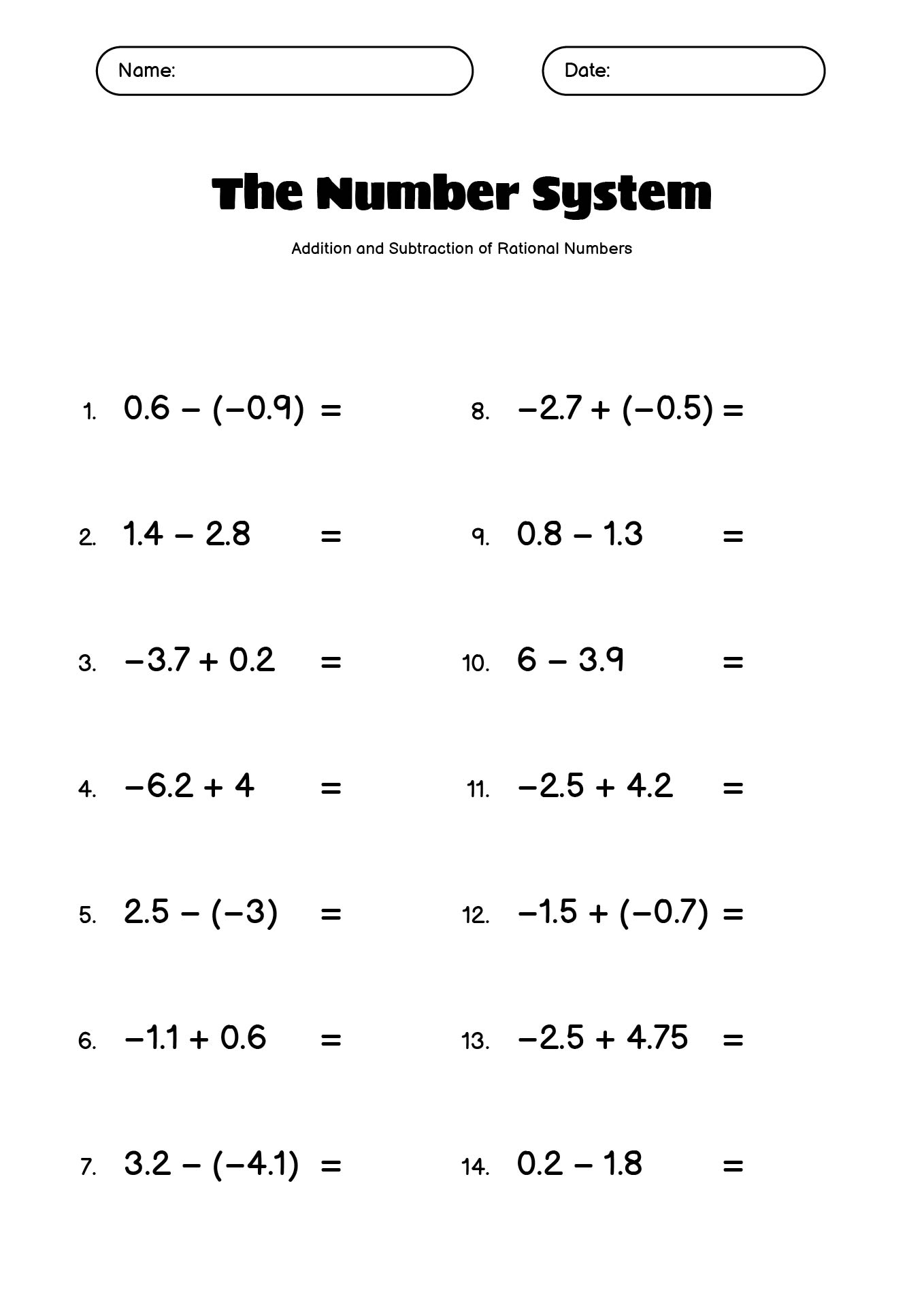 Rational Numbers Exercises for 7th Graders