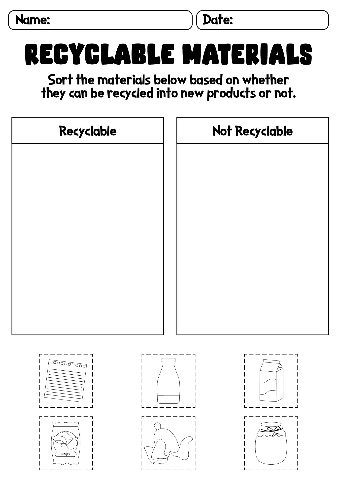 Recyclable Materials Identification Worksheet