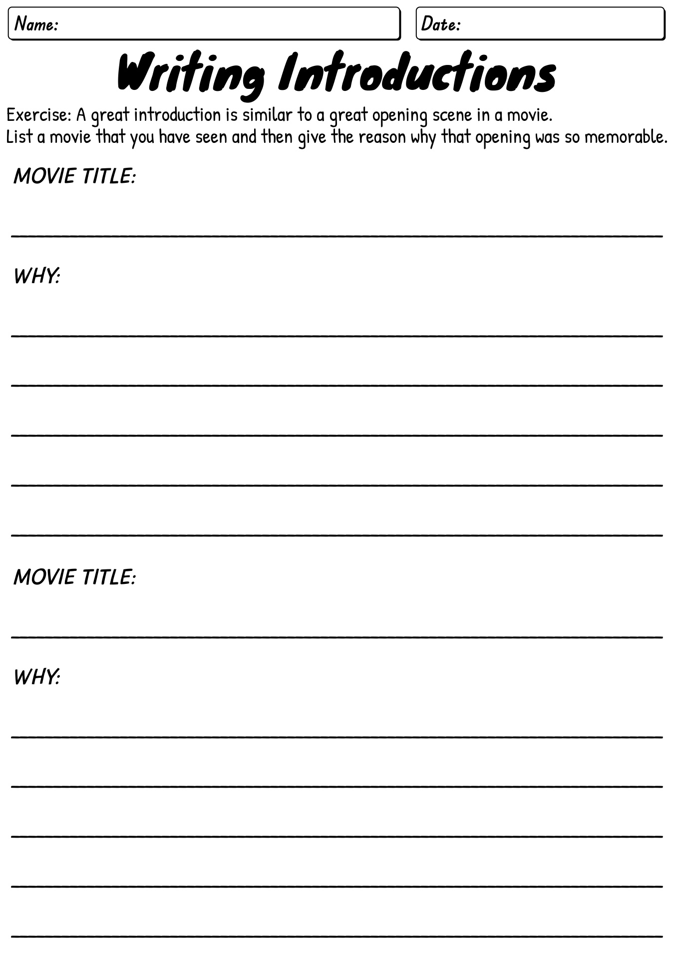 Research Paper Introductory Paragraph Worksheet