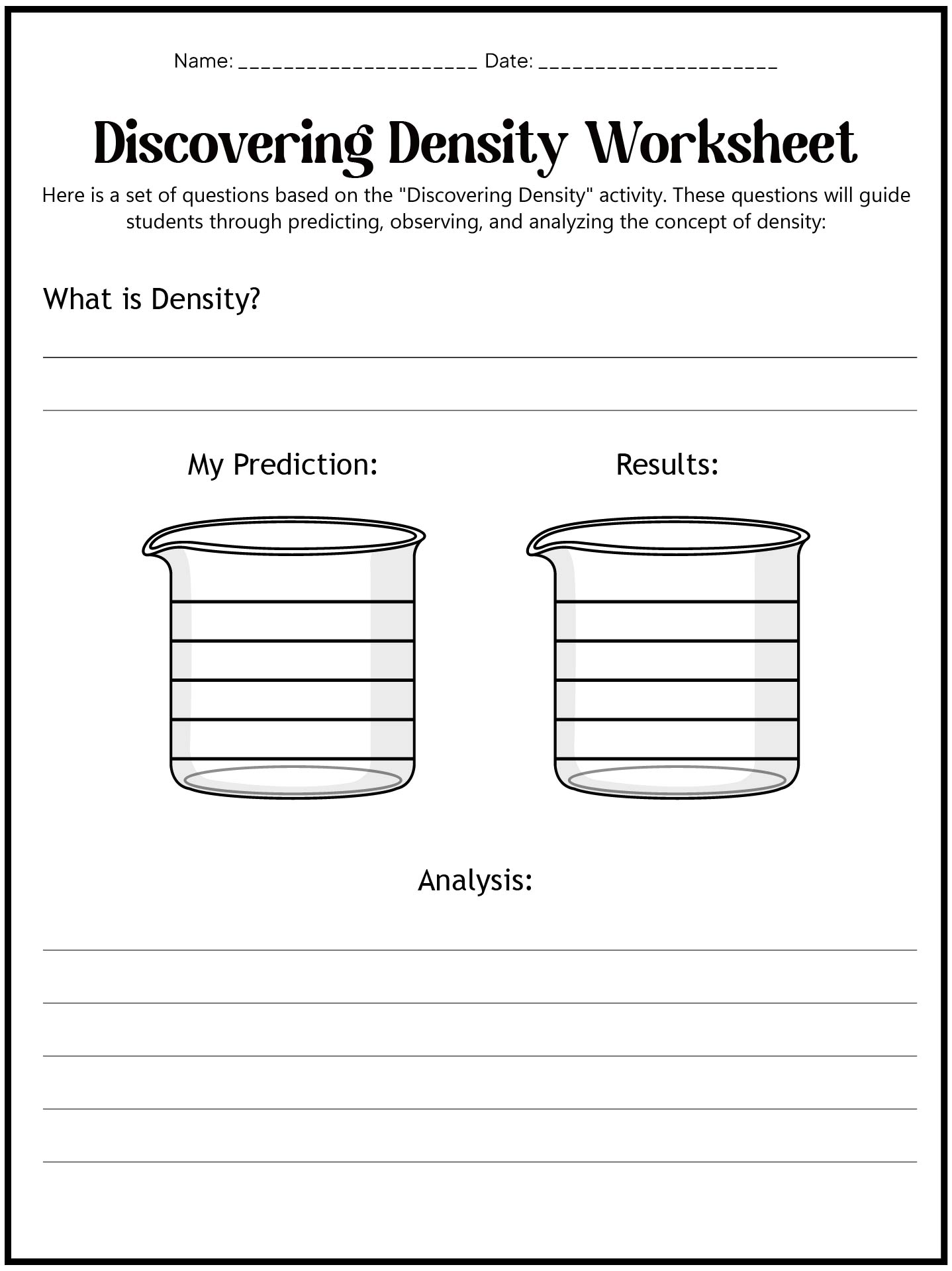 Science Worksheet on Density for Middle Schoolers