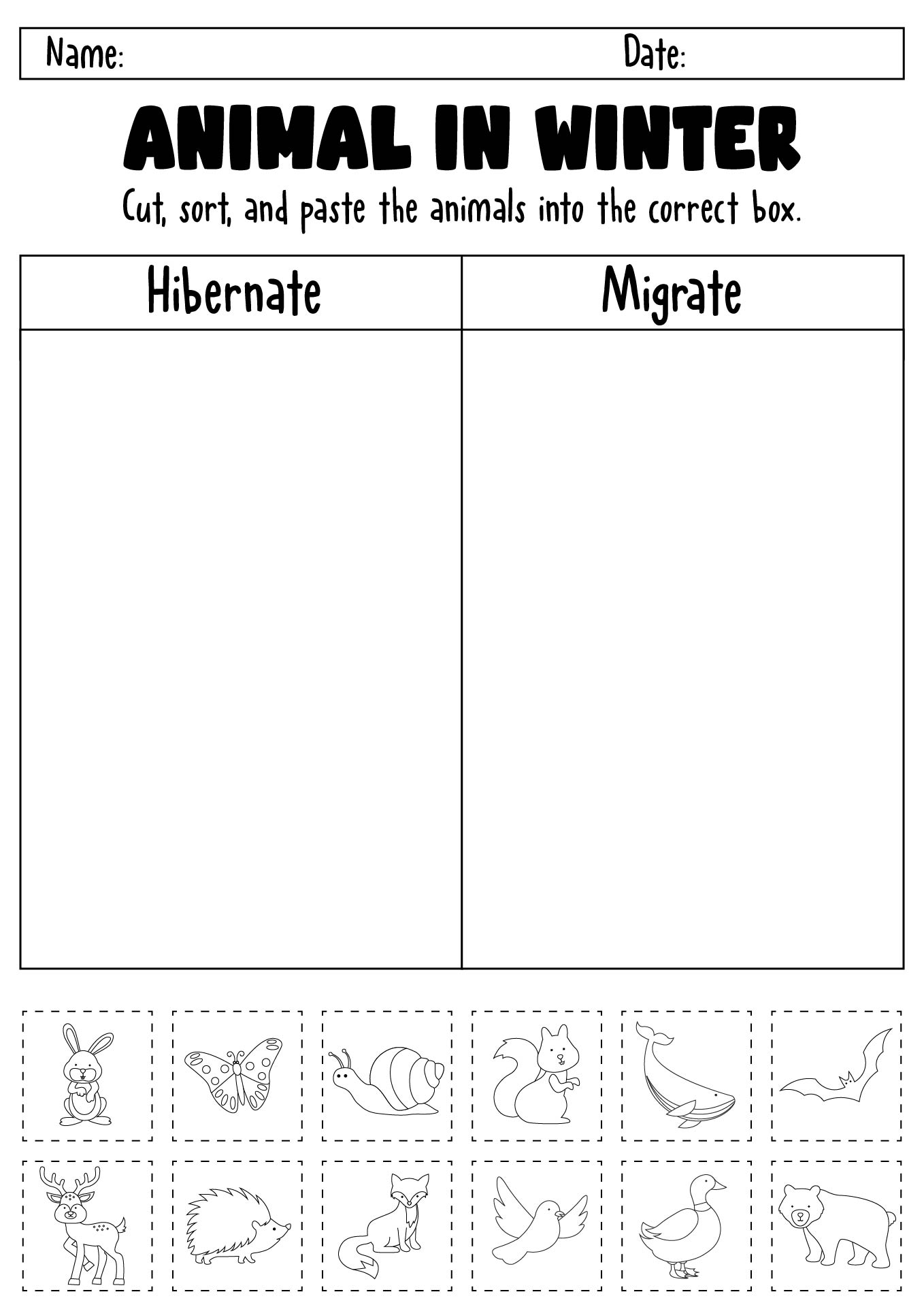 Seasonal Animal Worksheets: Hibernation and Migration