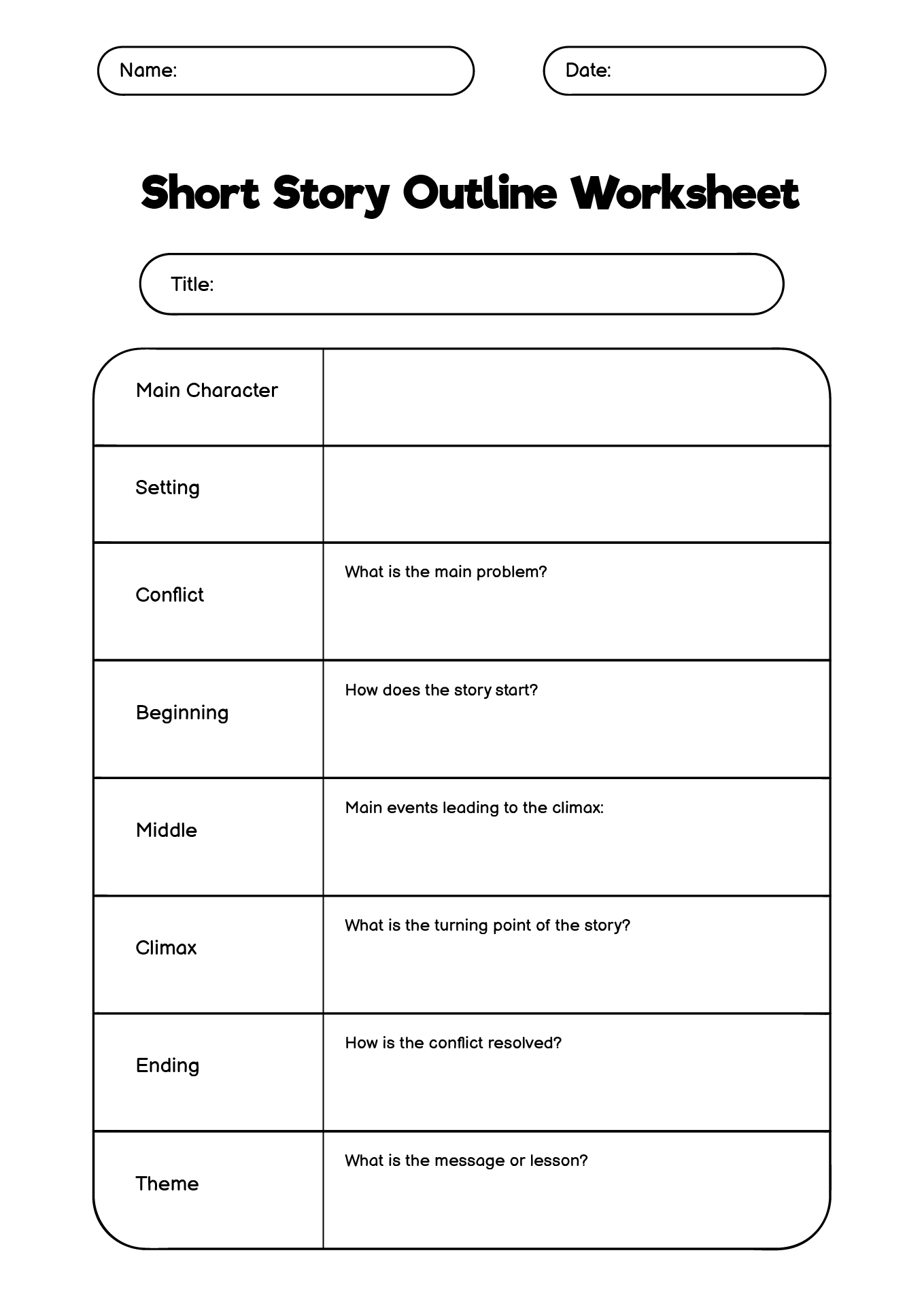 Short Story Outline Worksheet