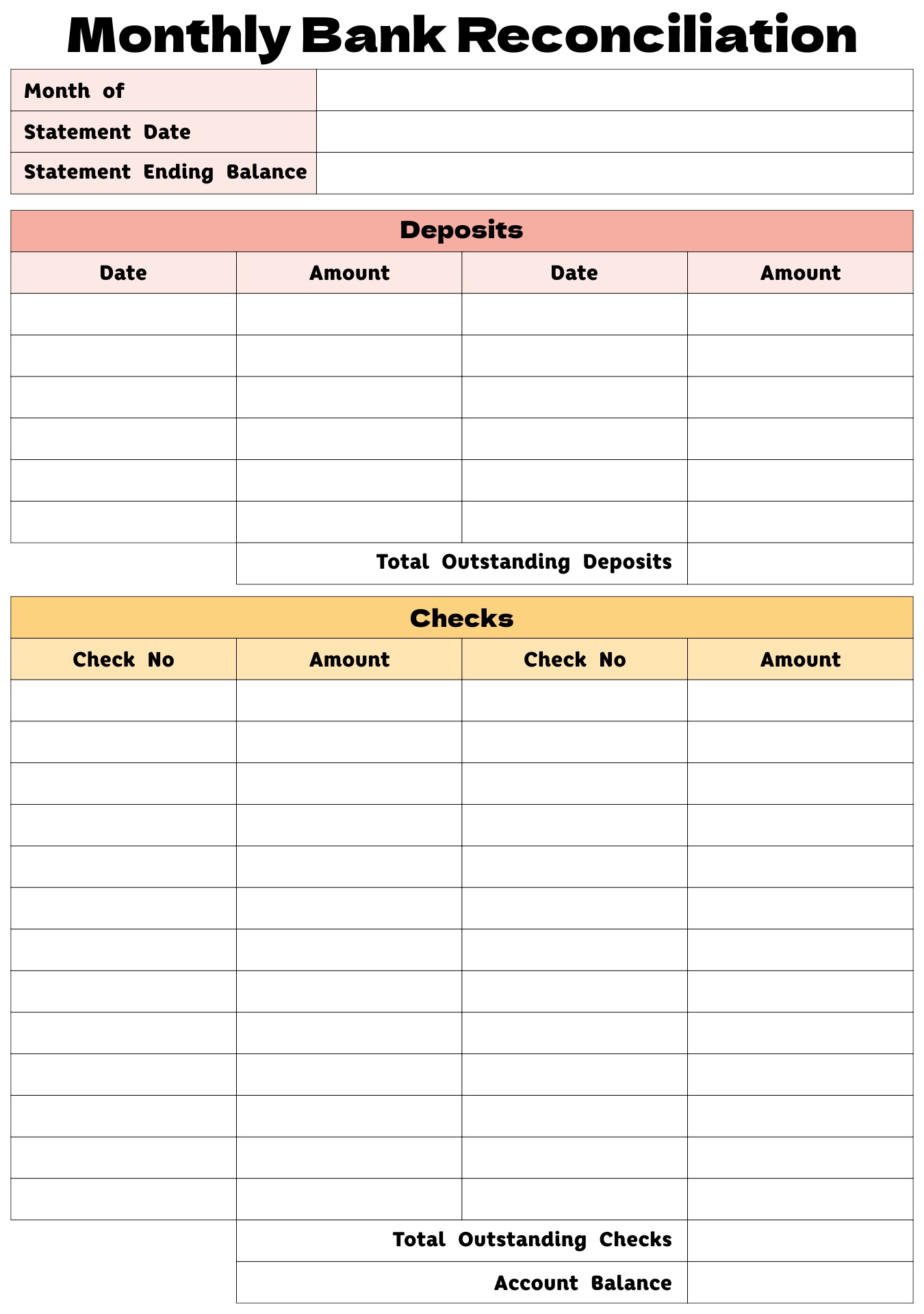 Small Business Checkbook Reconciliation Worksheet