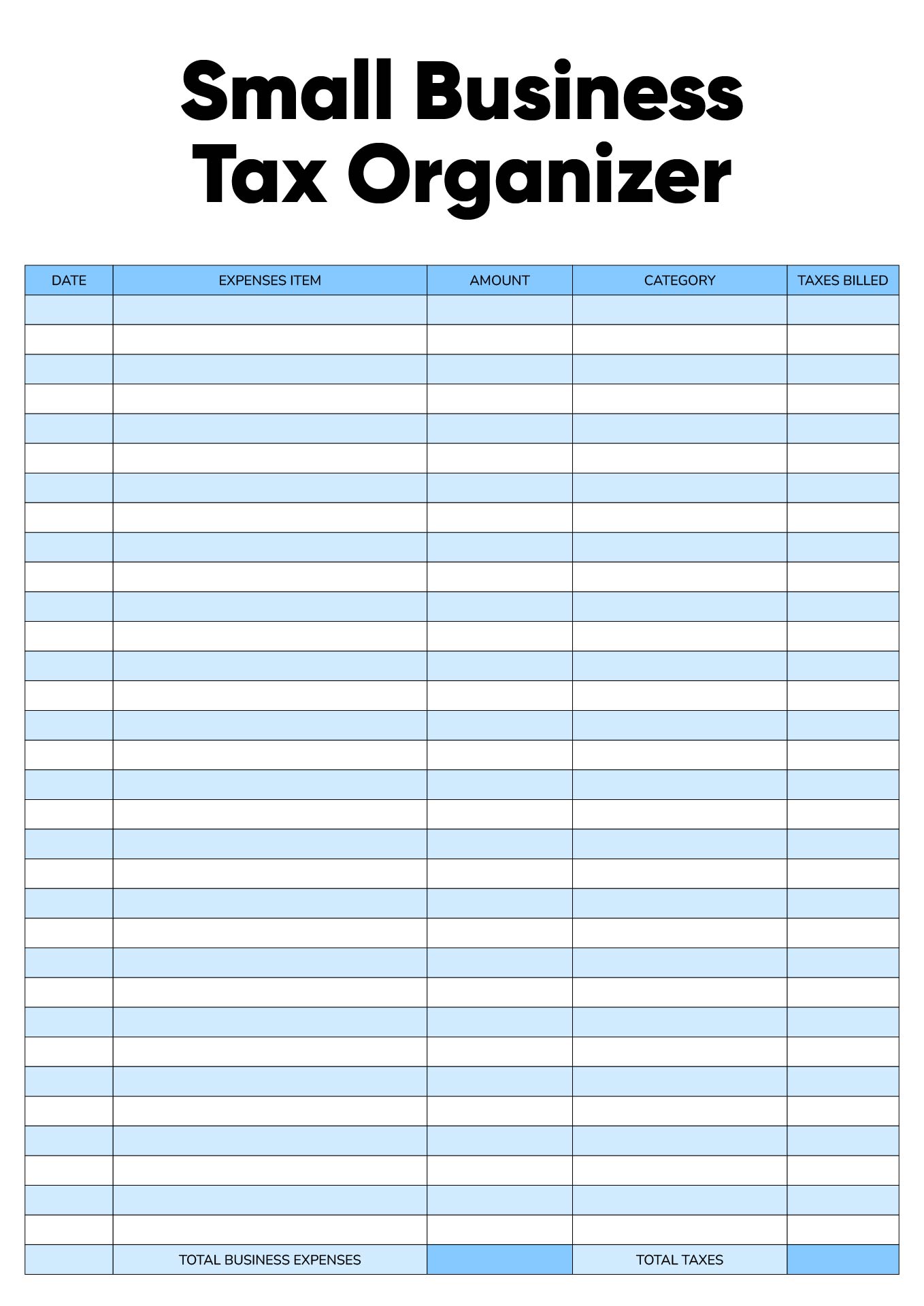 Small Business Tax Organizer Spreadsheet