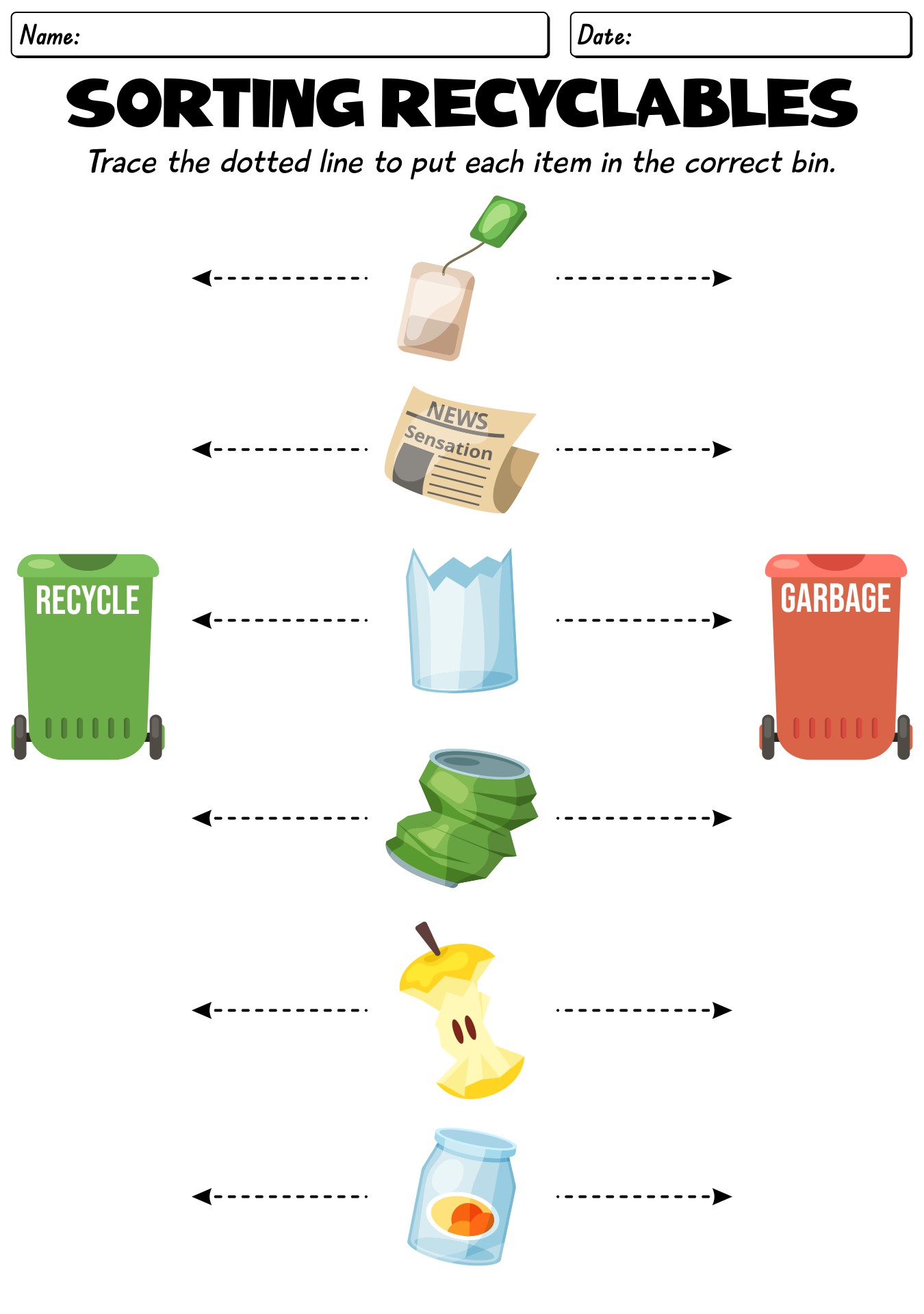 Sorting Recyclables Practice Worksheet