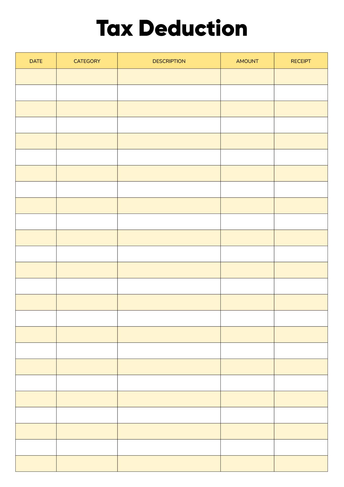 Tax Deduction Tracking Worksheet