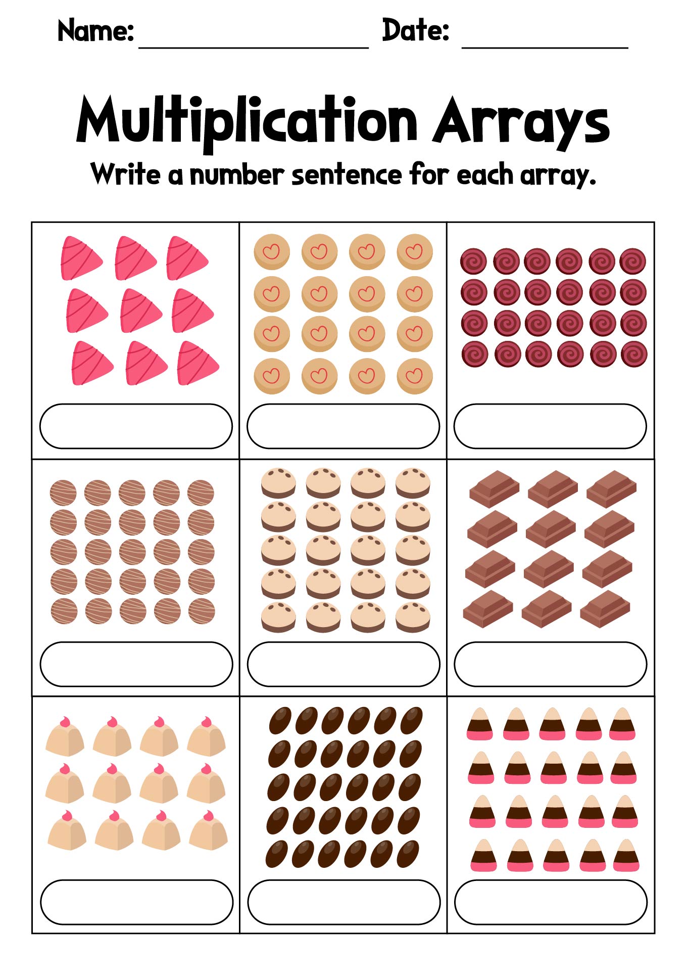 Third Grade Worksheets for Multiplication Arrays