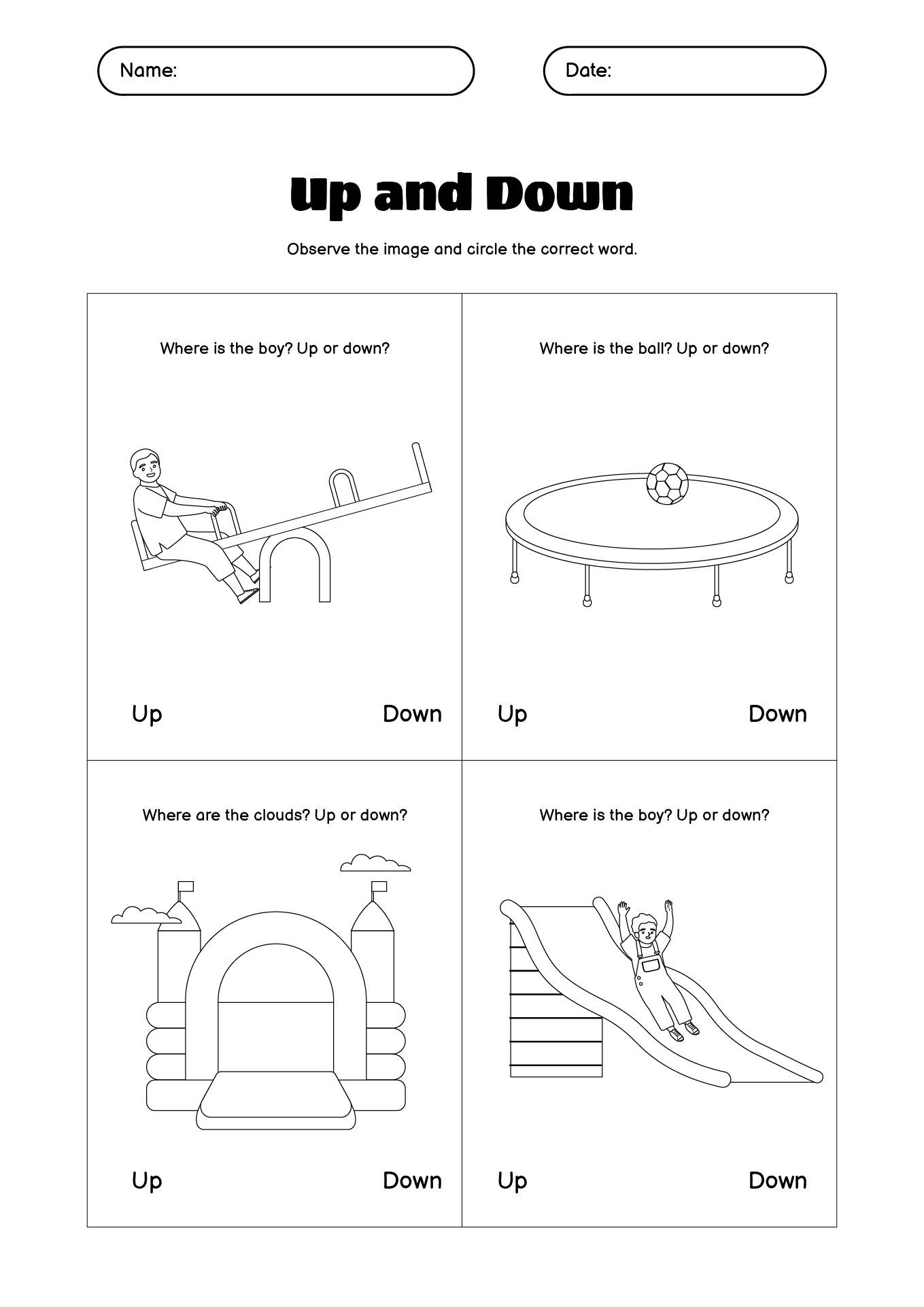 Up and Down Exercises for Preschool