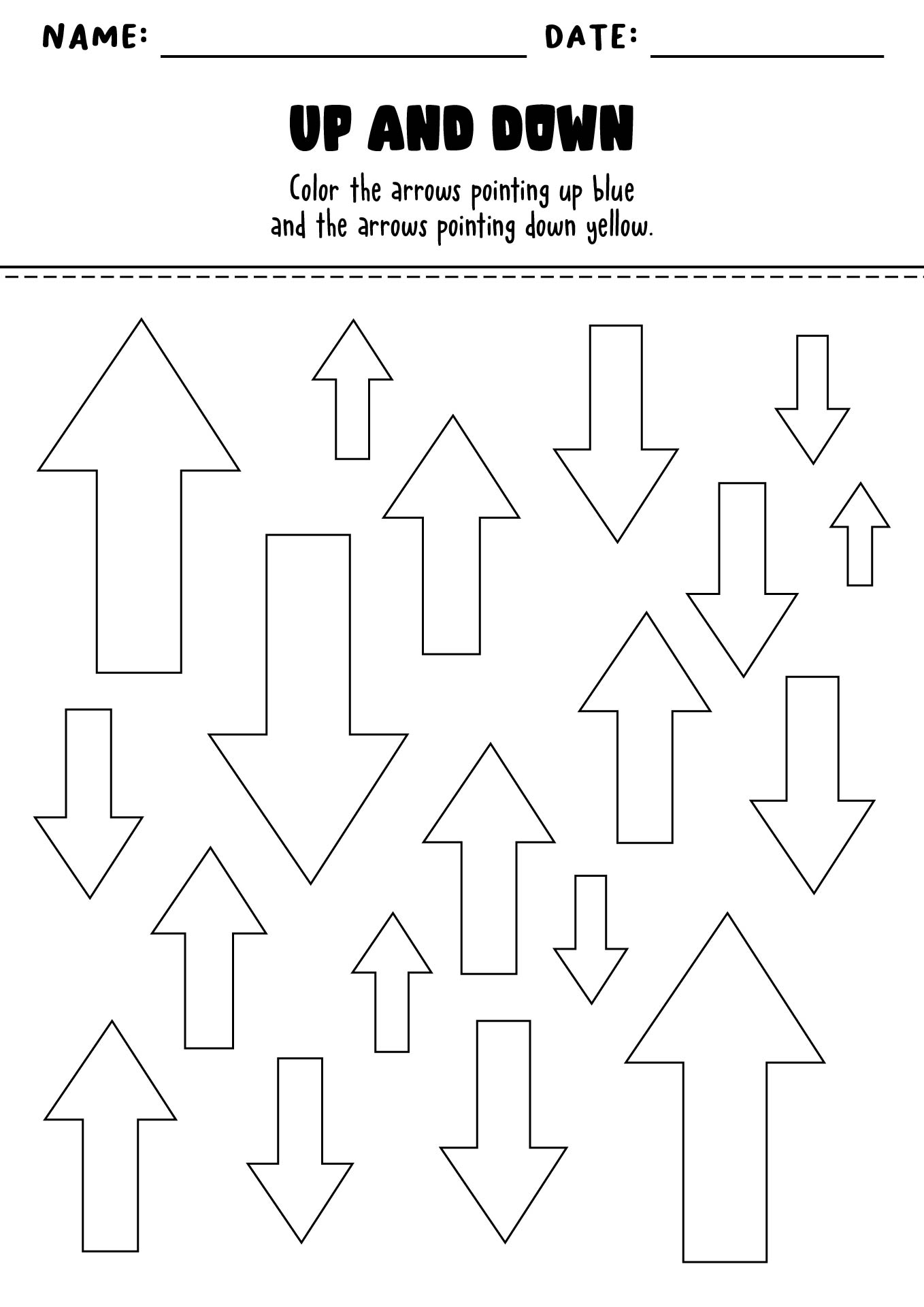 Up and Down Worksheets for Young Learners