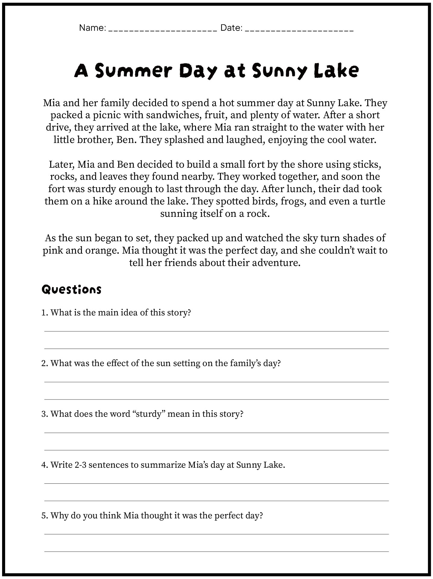 Worksheets for Improving Reading Skills in 4th Graders