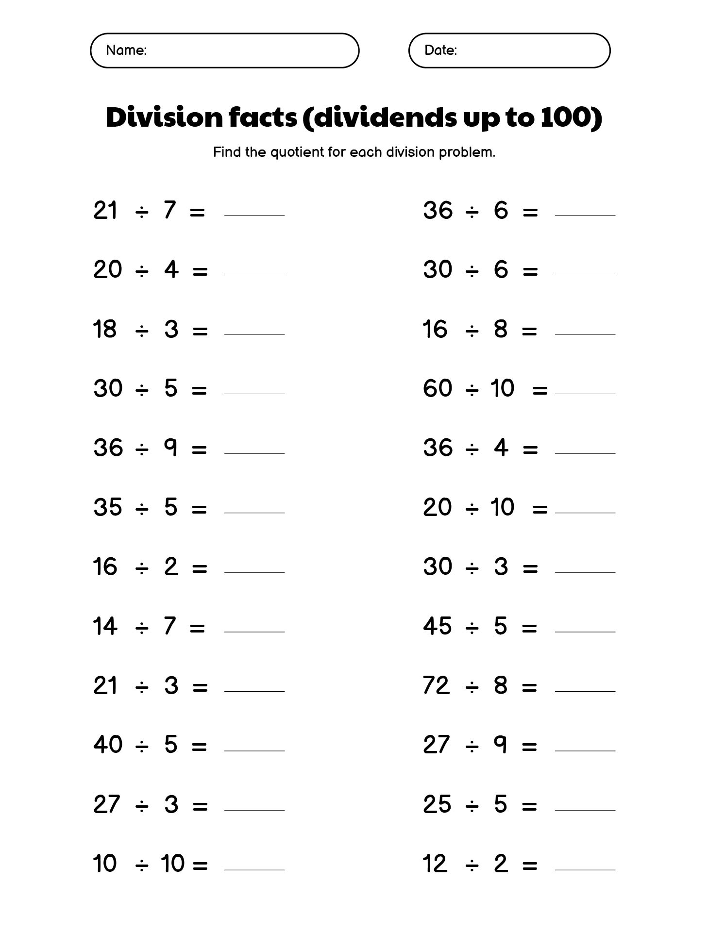 100 Division Drill Sheets