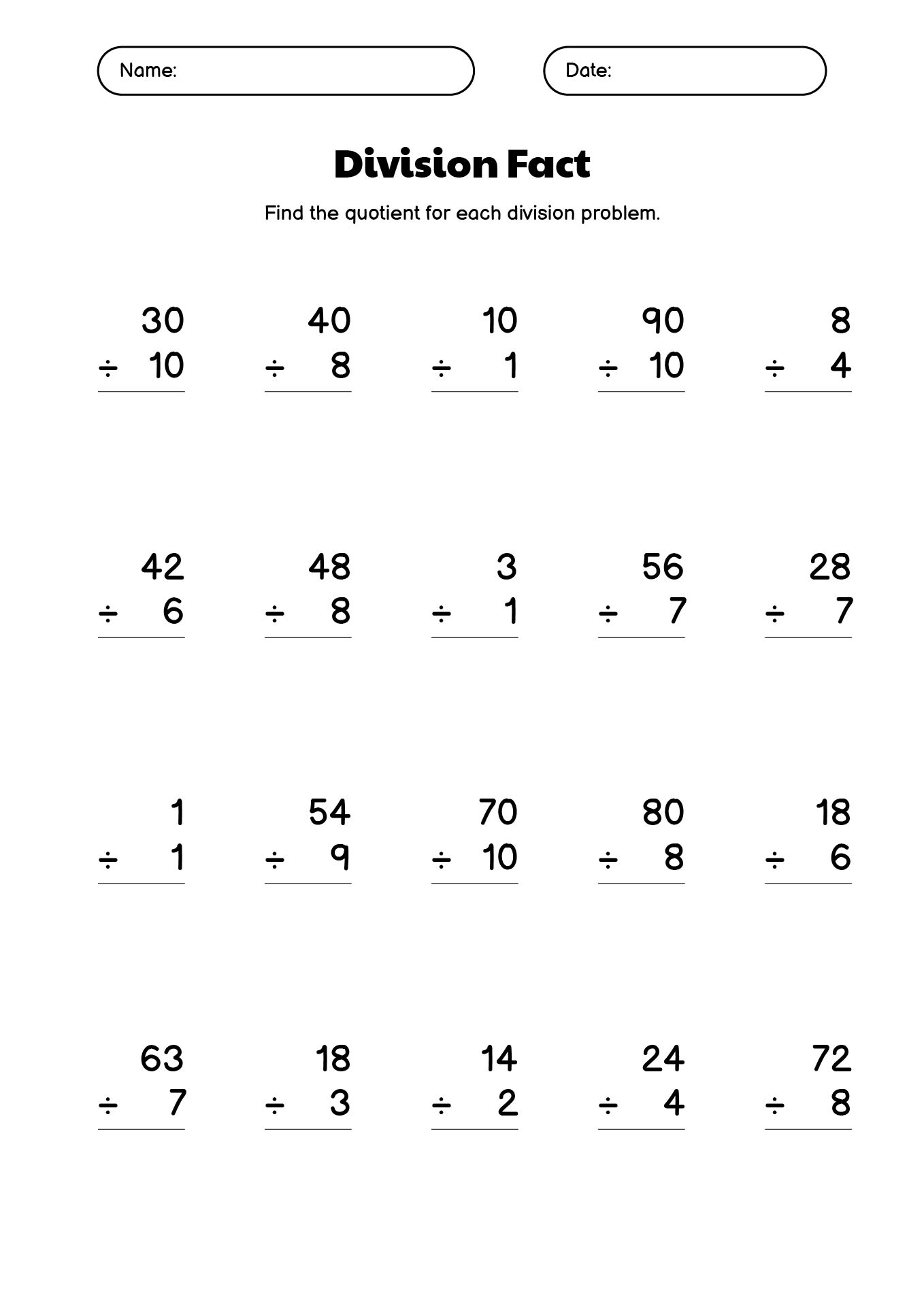 100 Division Practice Worksheets