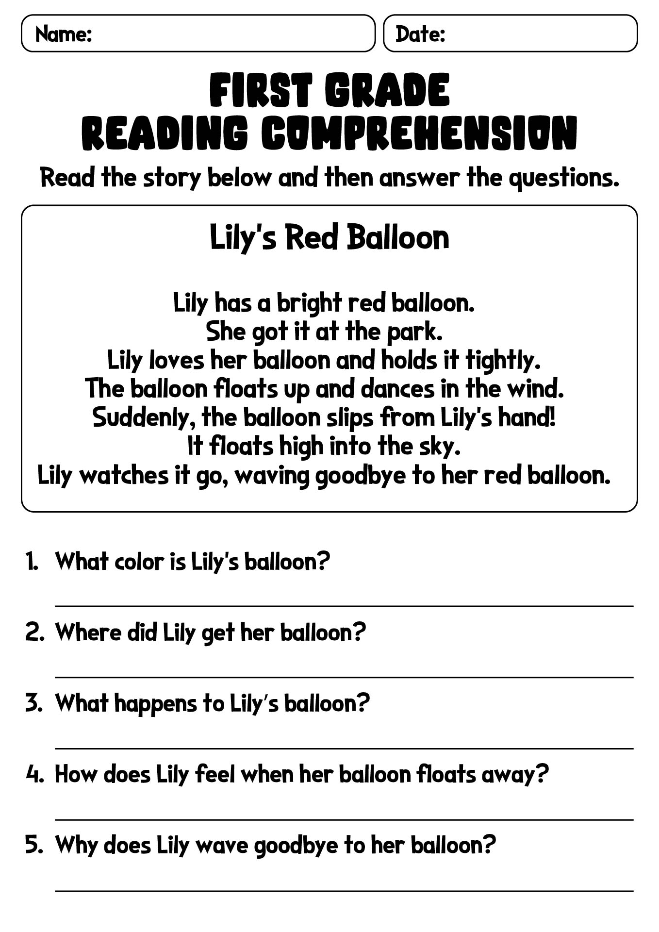 1st Grade Story Comprehension Activities