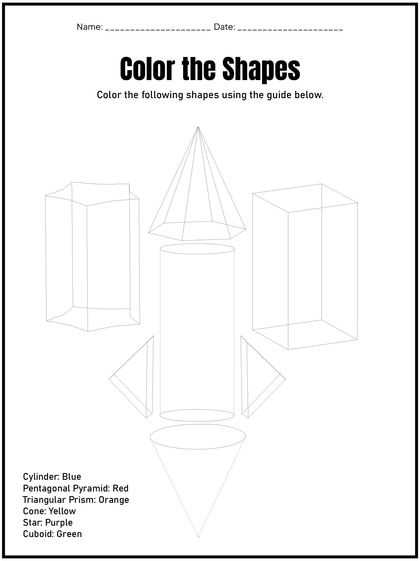 3D Shape Attributes Activity Sheet