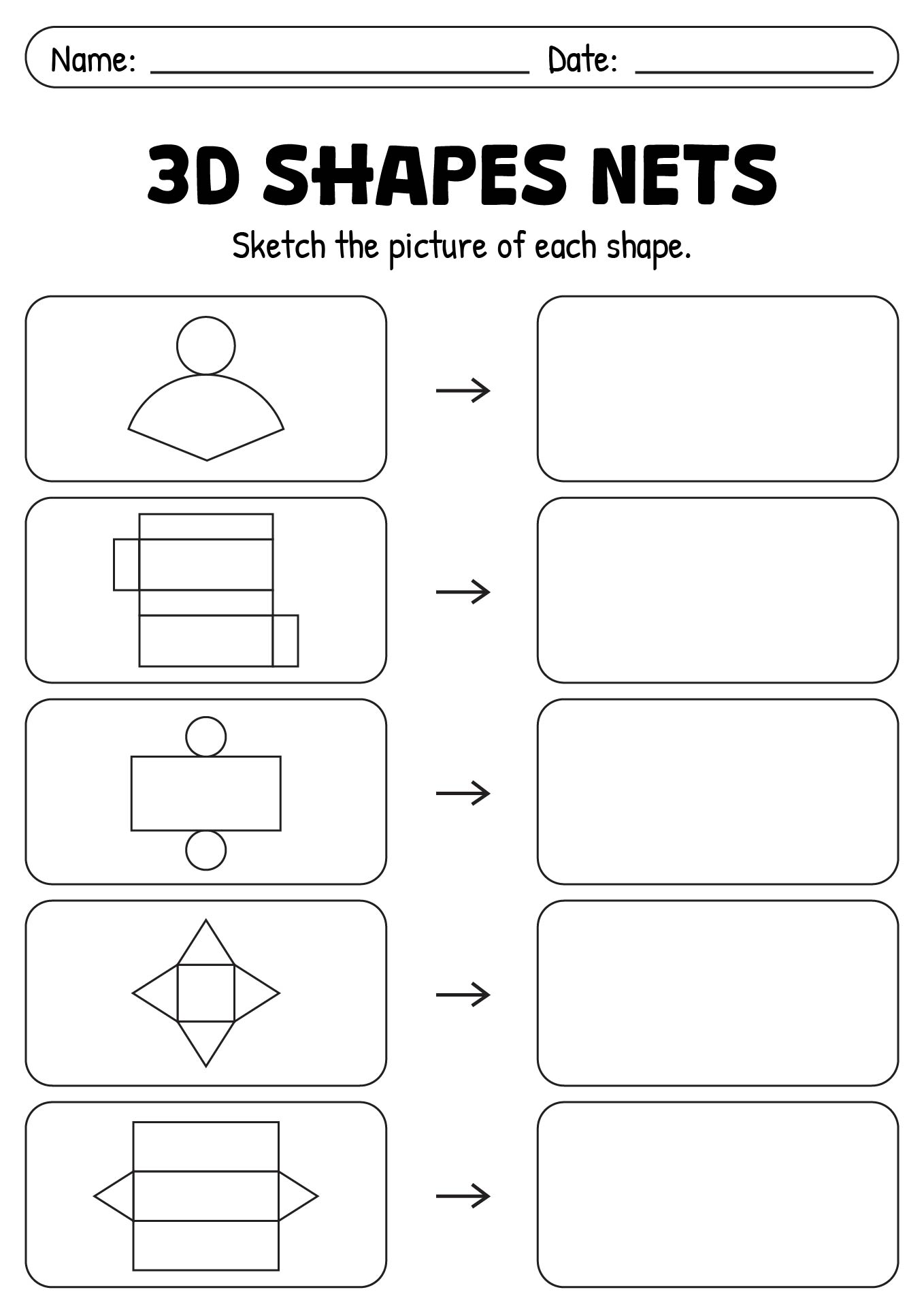 3D Shapes Nets Printable Worksheet