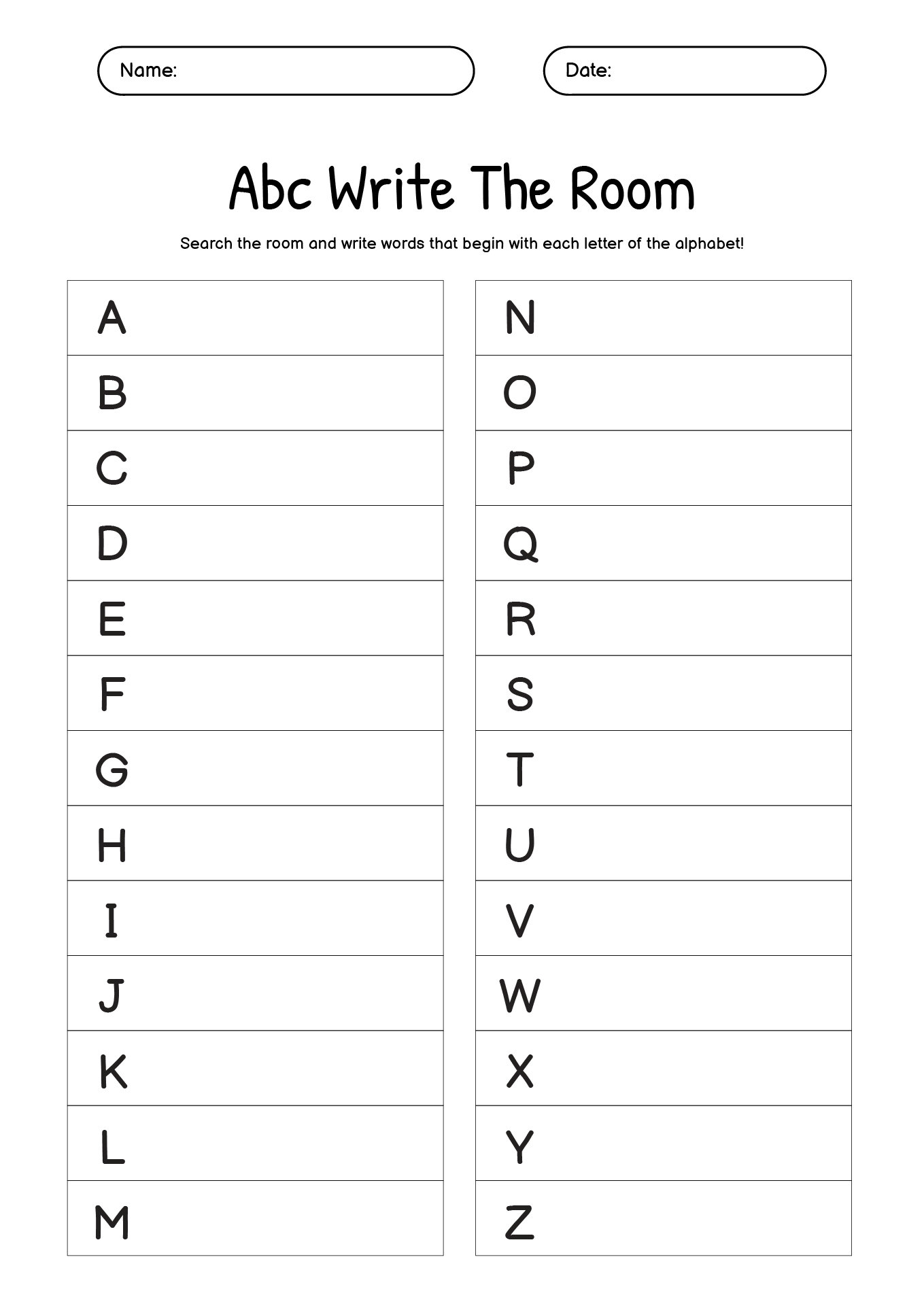 ABC Write The Room Worksheet Activity