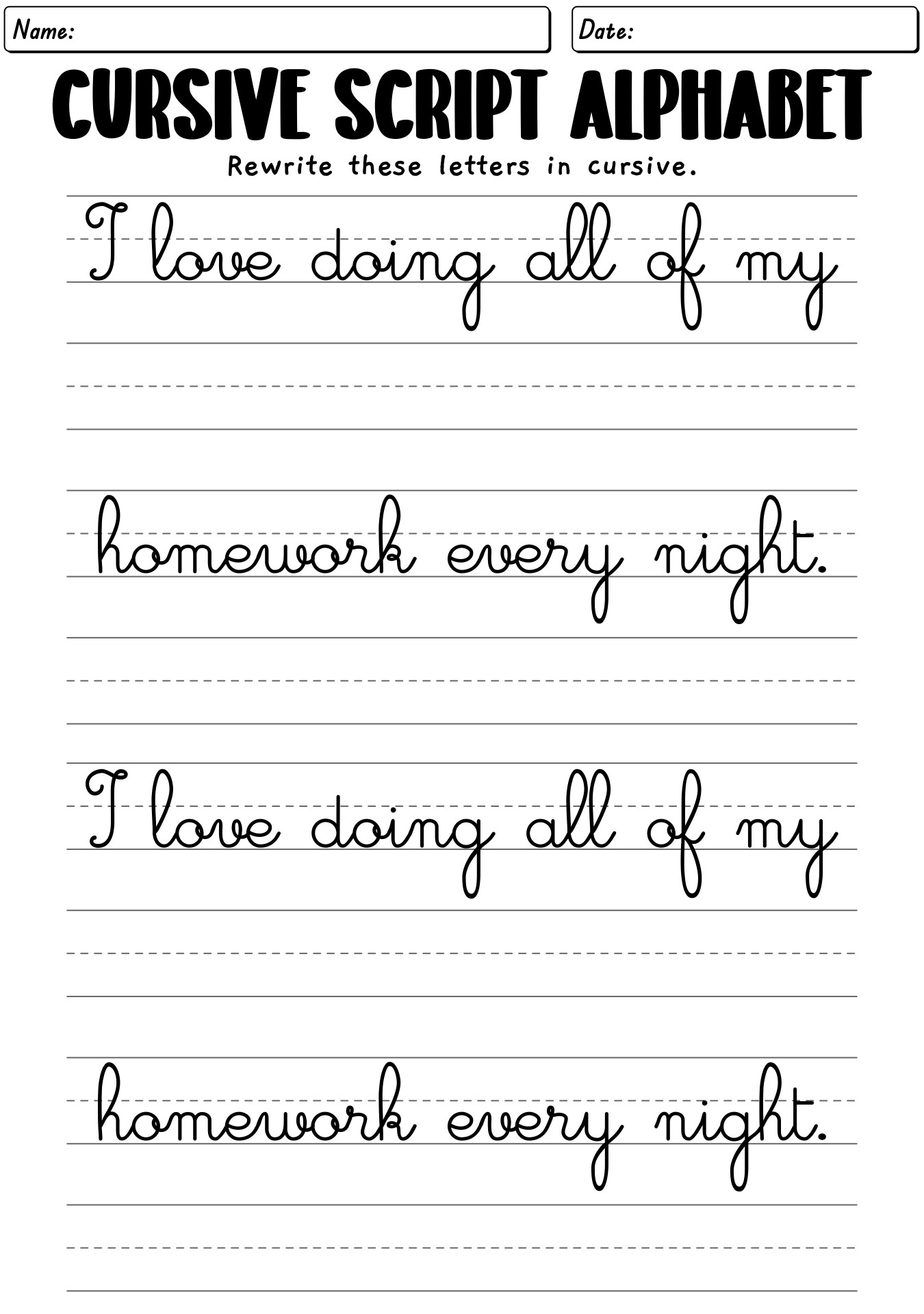 Adult Cursive Practice Sheets