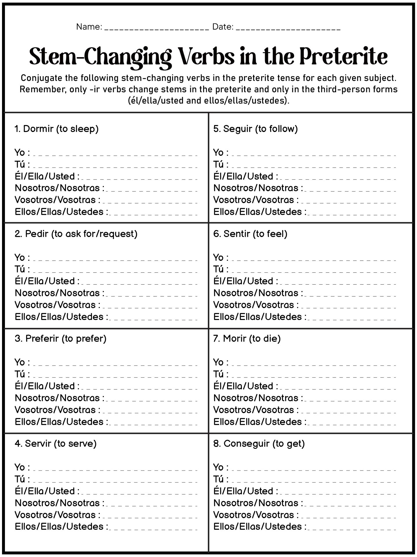 Advanced Preterite Tense Worksheets for Spanish Learners