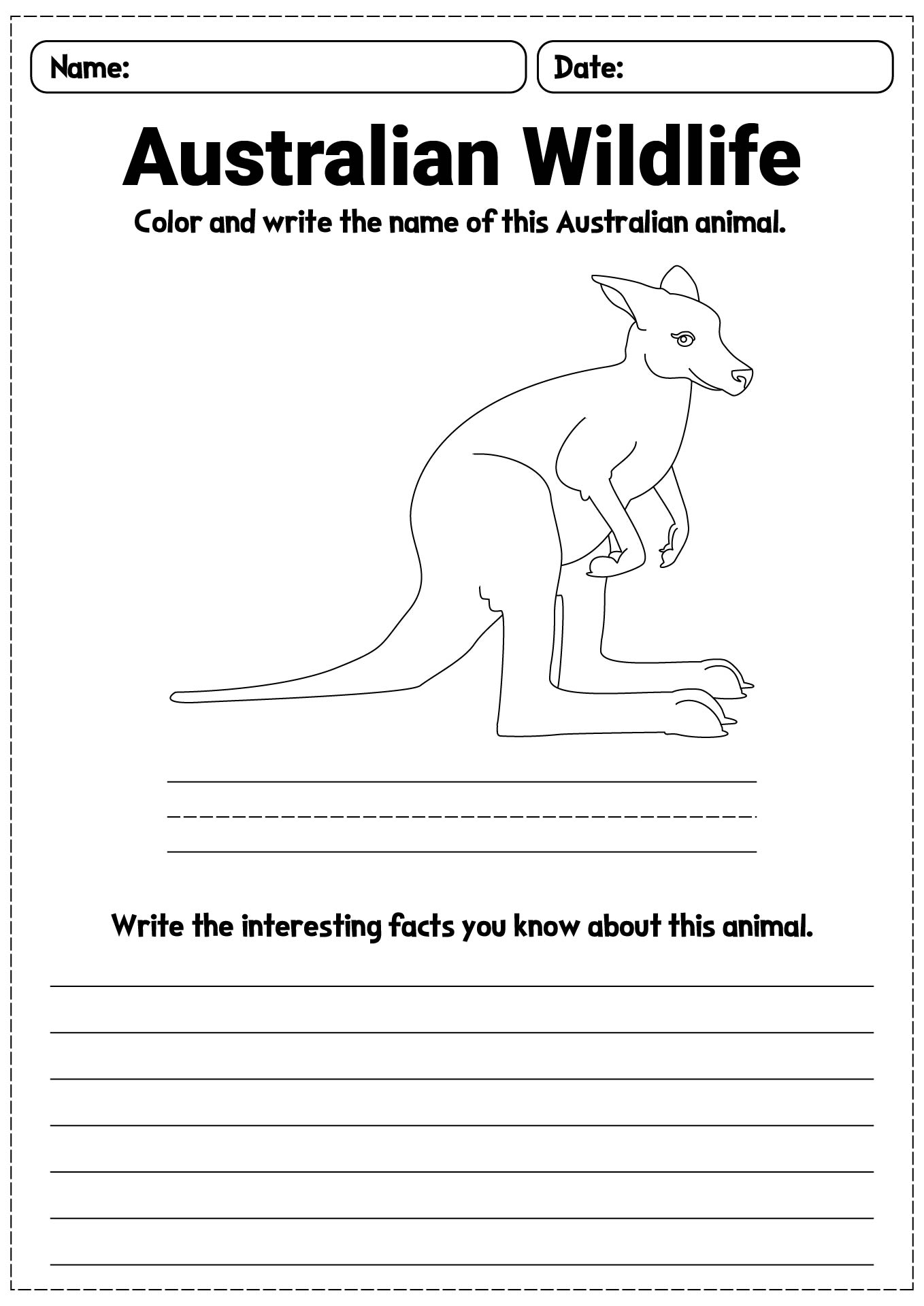 Australian Wildlife Educational Worksheets