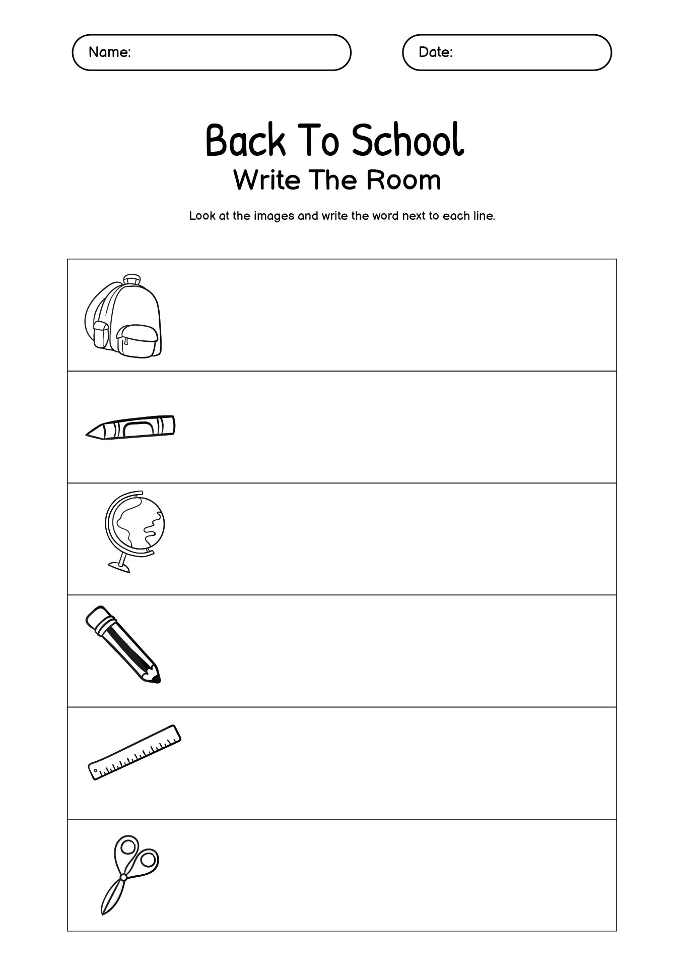 Back-to-School Write the Room Activity