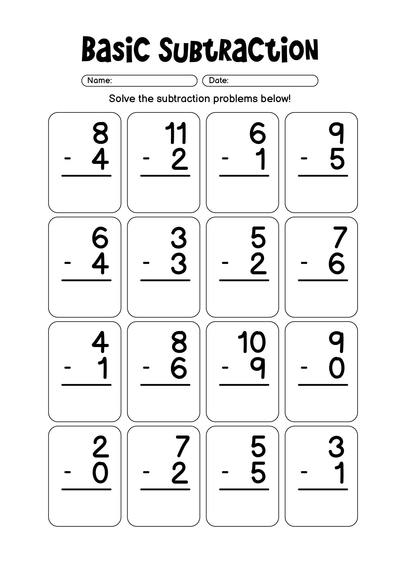 Basic Subtraction Activities for First Graders