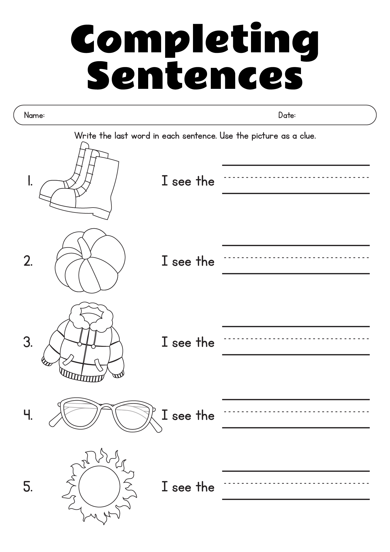 Beginner Sentence Worksheets For Kindergarteners