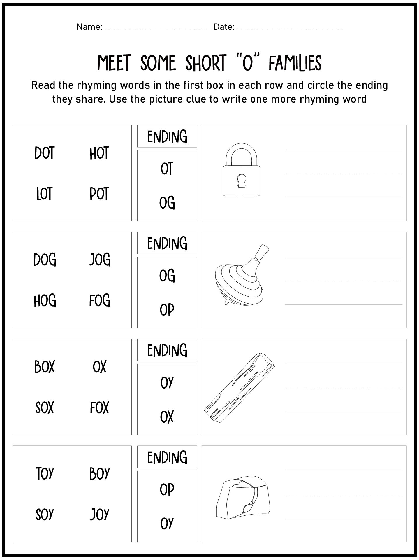 Beginner Short O Sound Activities for 1st Grade