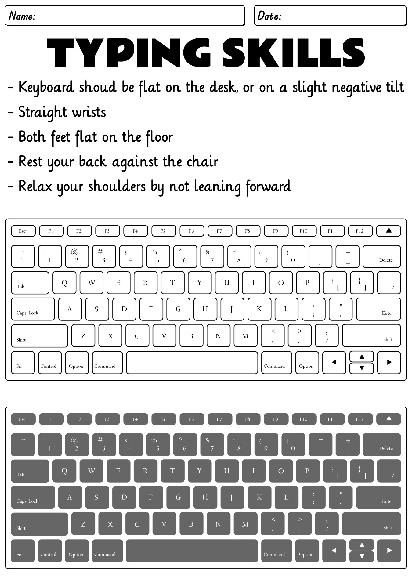 Beginner Typing Skills Enhancement Worksheet