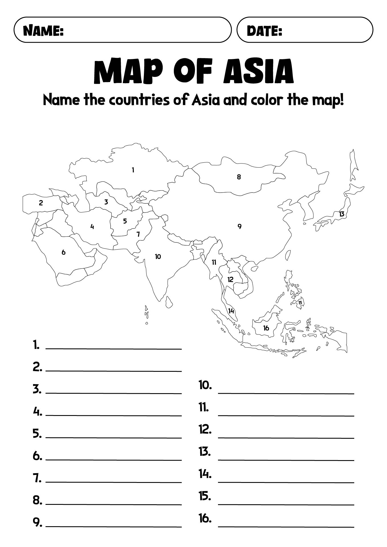 Blank Political Map of Asia Worksheet Printables