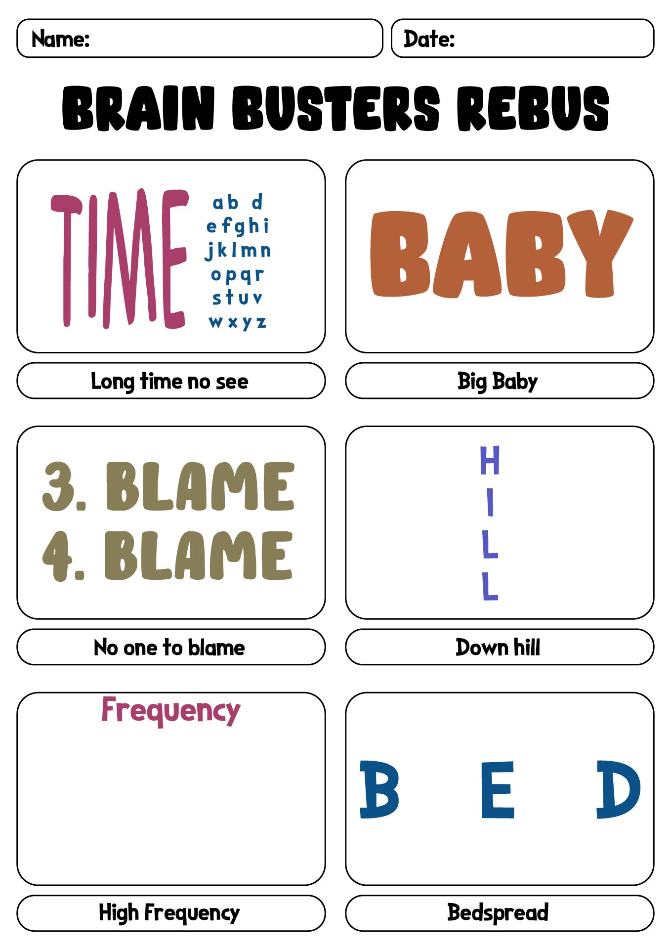 Brain Busters Rebus Puzzles Worksheet