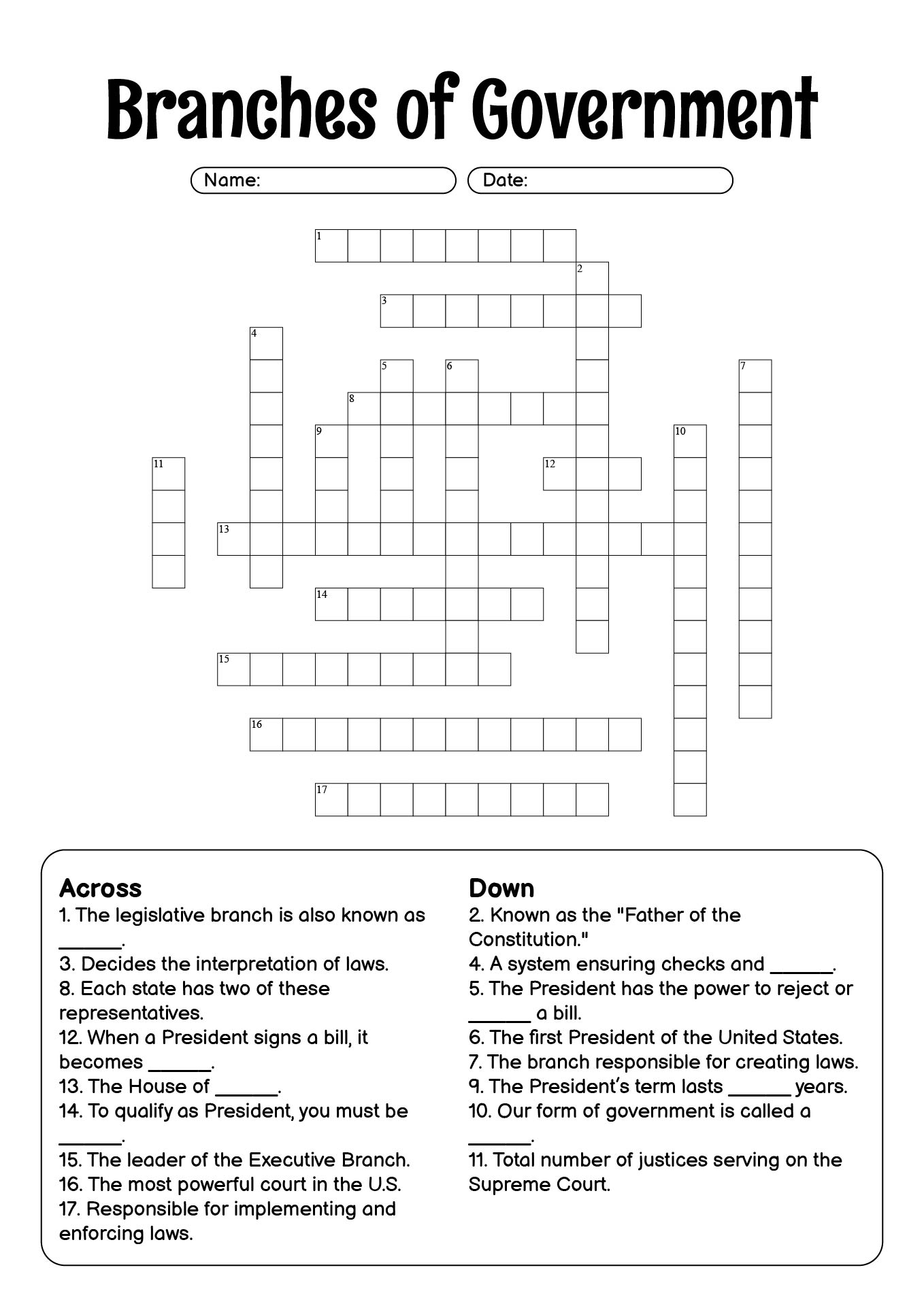 Branches of Government Study Guide