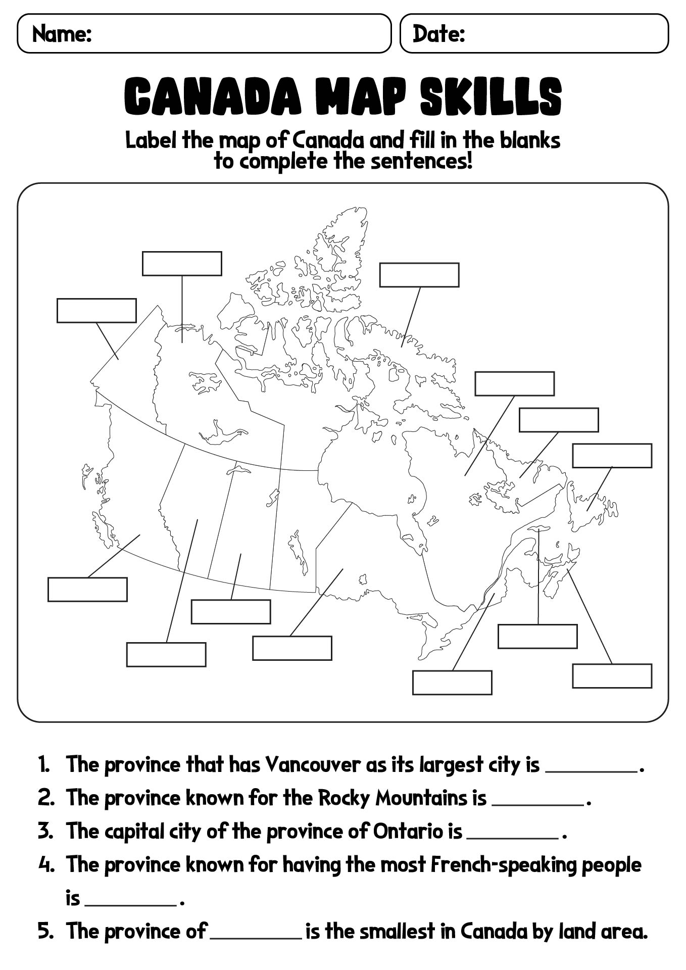 Canada Map Skills Workbook