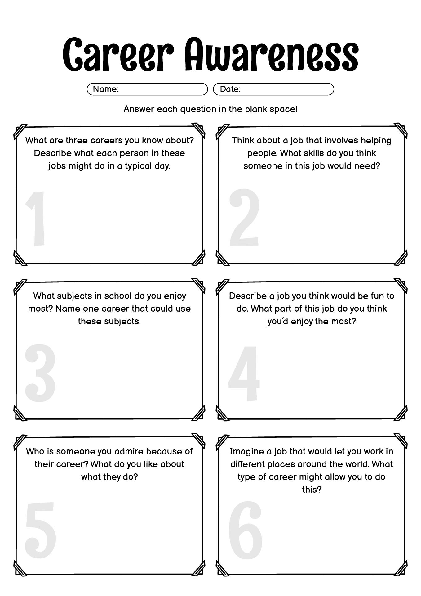 Career Awareness Worksheets for Middle Schoolers