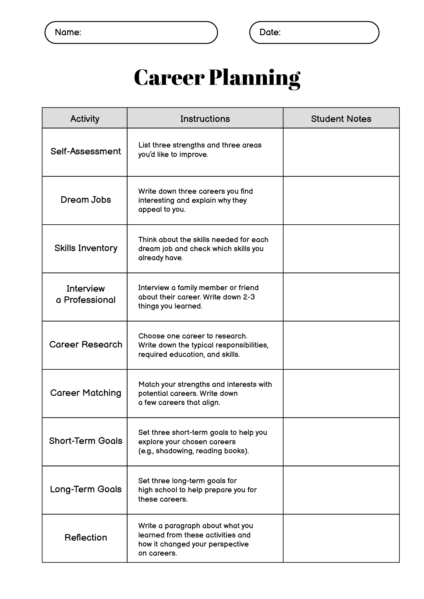 Career Planning Activities for Middle School Students