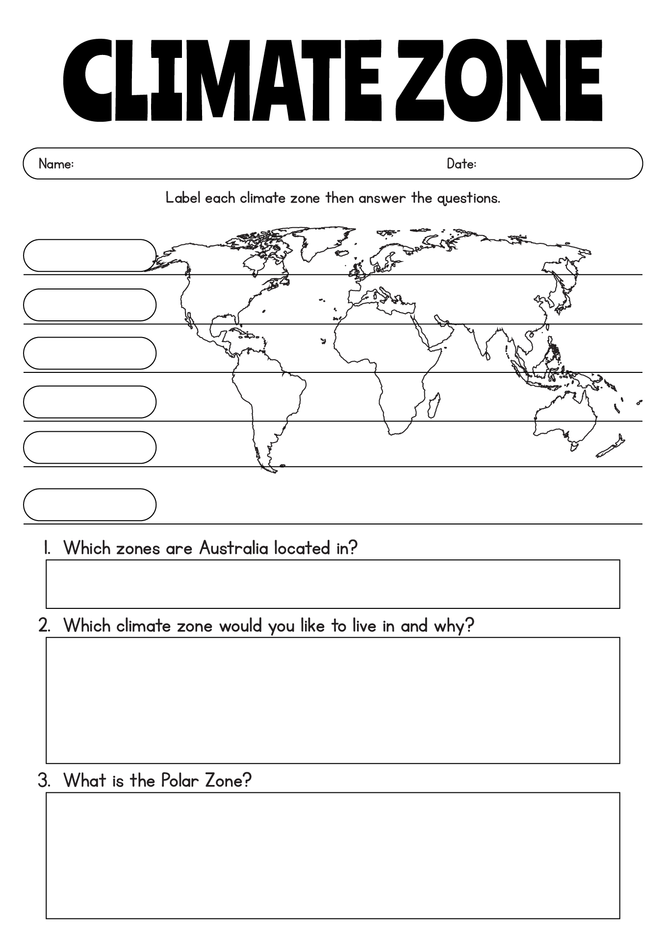 Climate Zone Educational Worksheets For Students