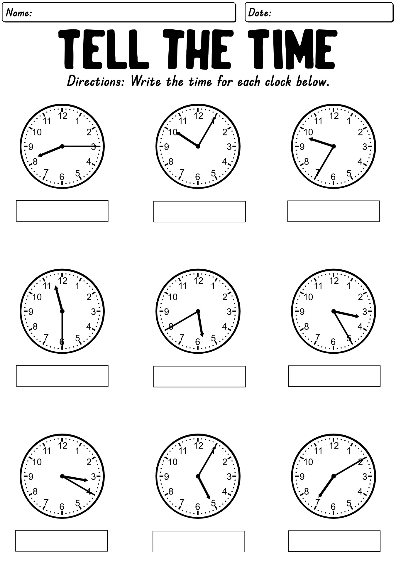 Clock Reading Skills for Kids by 5 Minute Spans