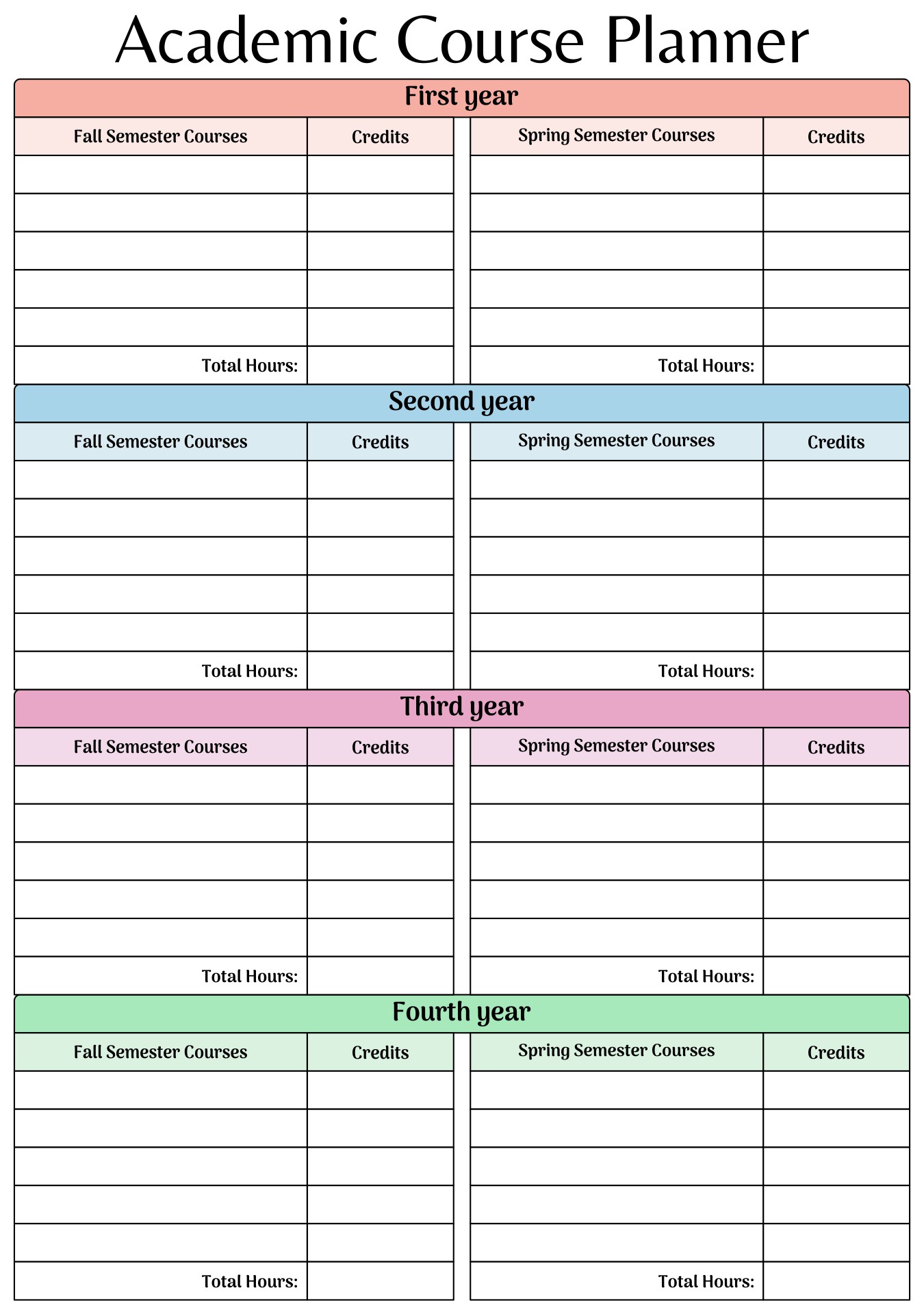 College Course Planning Spreadsheet