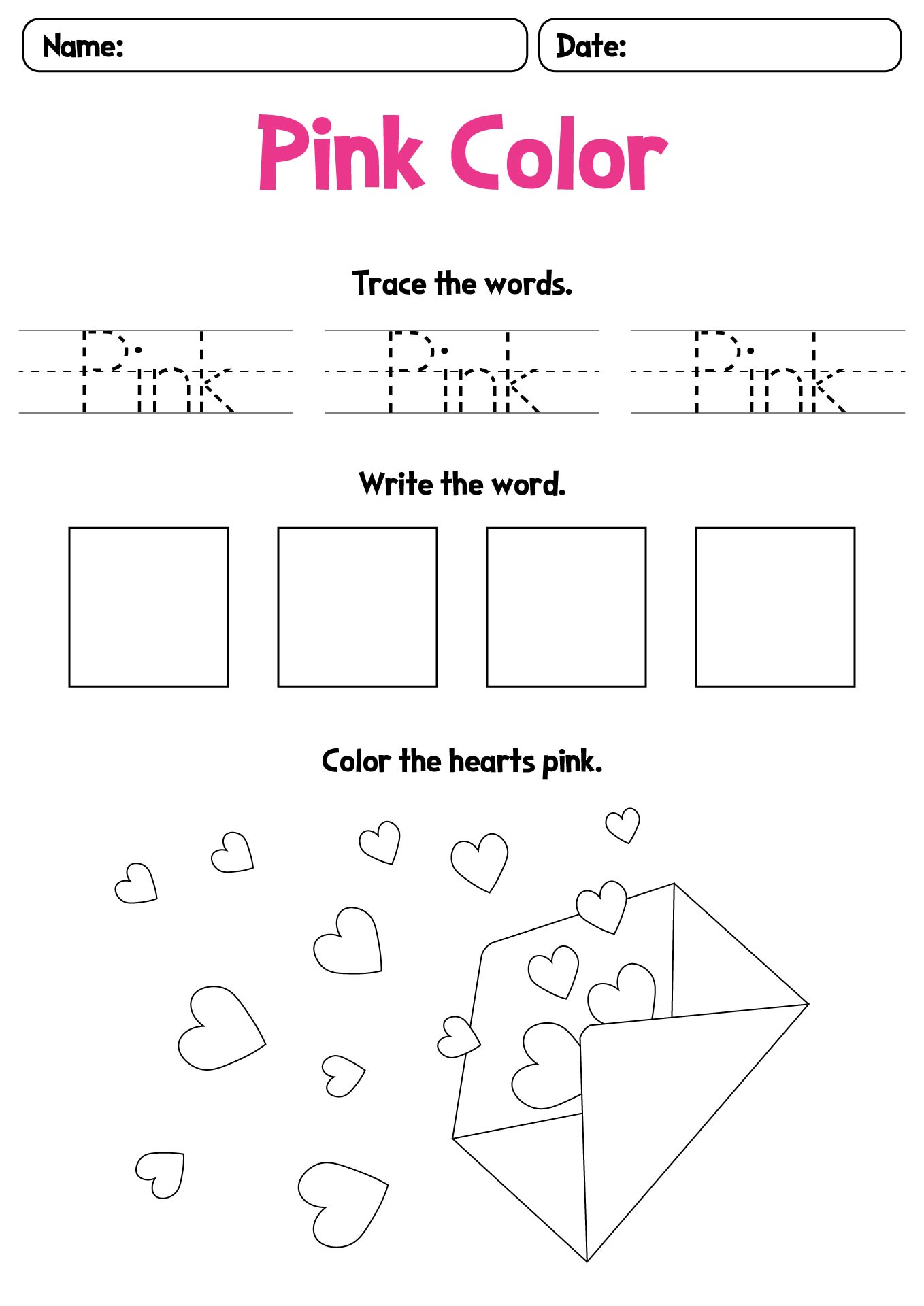 Color Pink Preschool Worksheets Activities