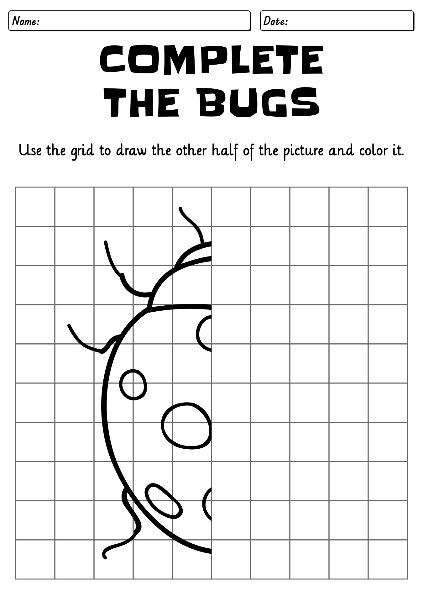 Complete The Bugs Activity Worksheet