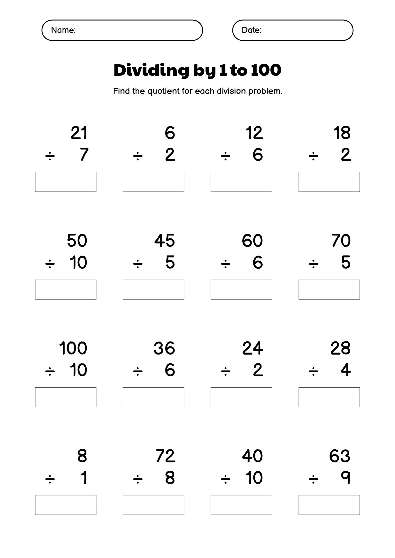 Comprehensive 100 Division Worksheets